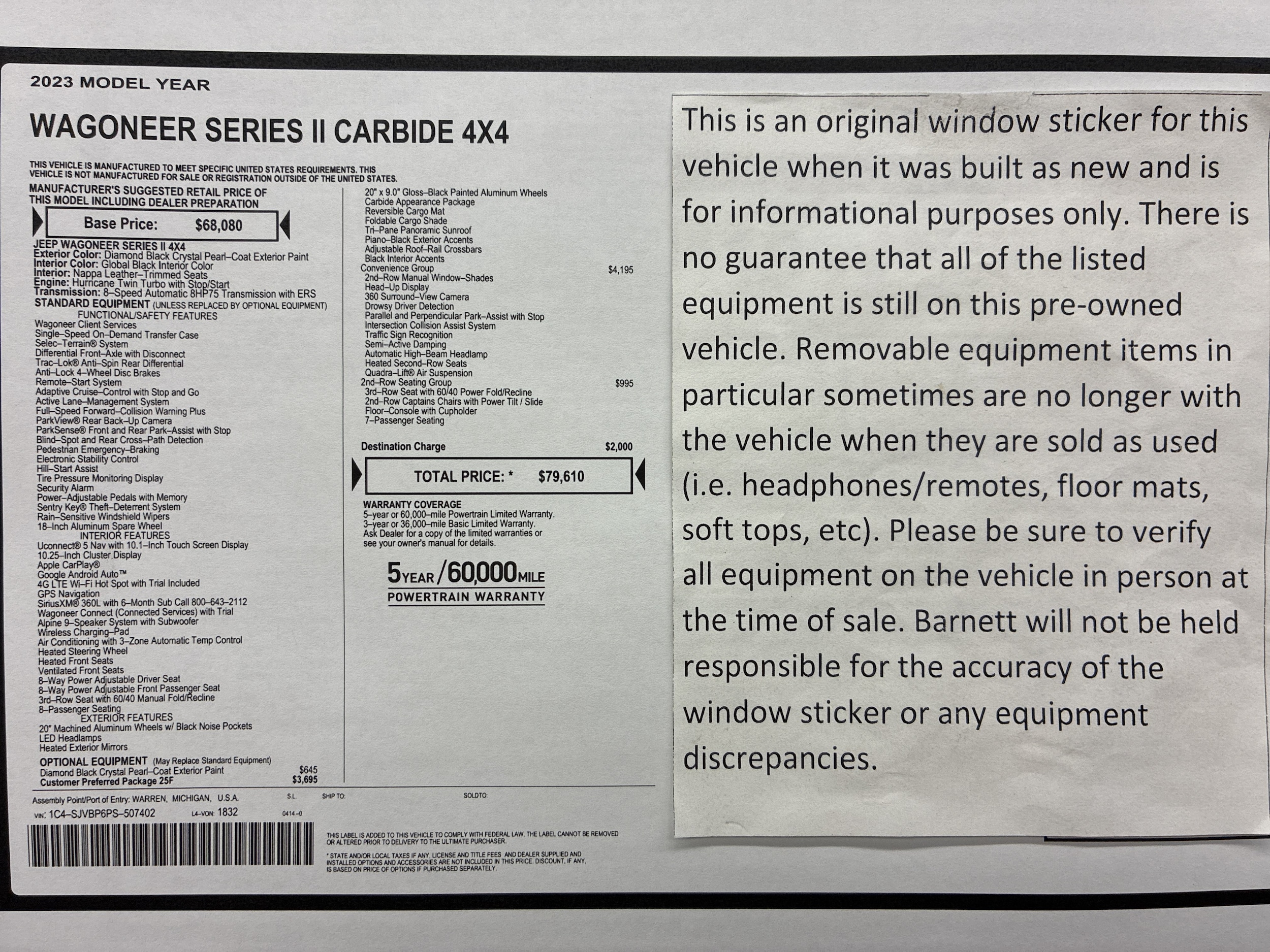 Certified 2023 Jeep Wagoneer Series II with VIN 1C4SJVBP6PS507402 for sale in White Bear Township, Minnesota