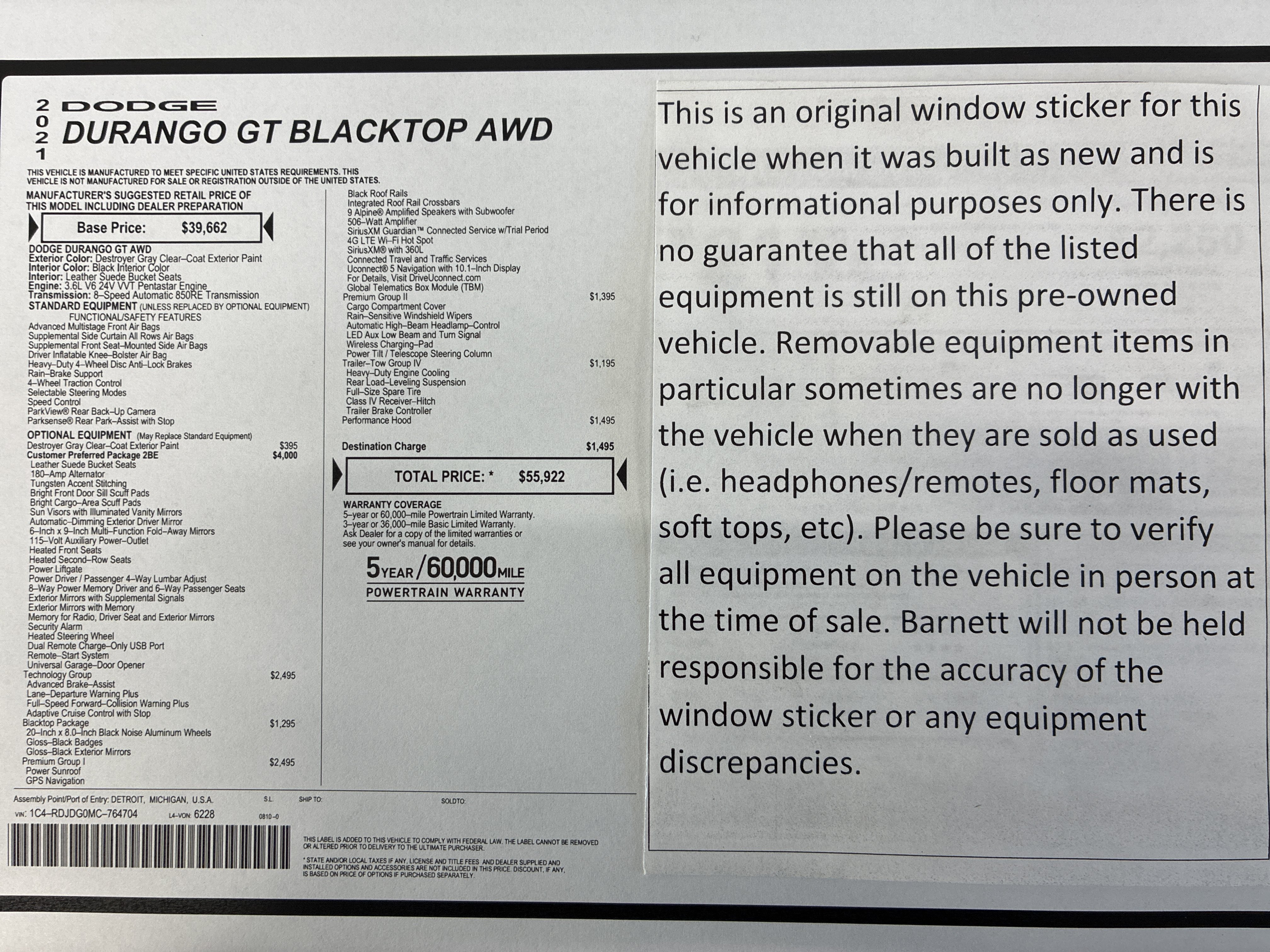 Used 2021 Dodge Durango GT Plus with VIN 1C4RDJDG0MC764704 for sale in White Bear Lake, Minnesota