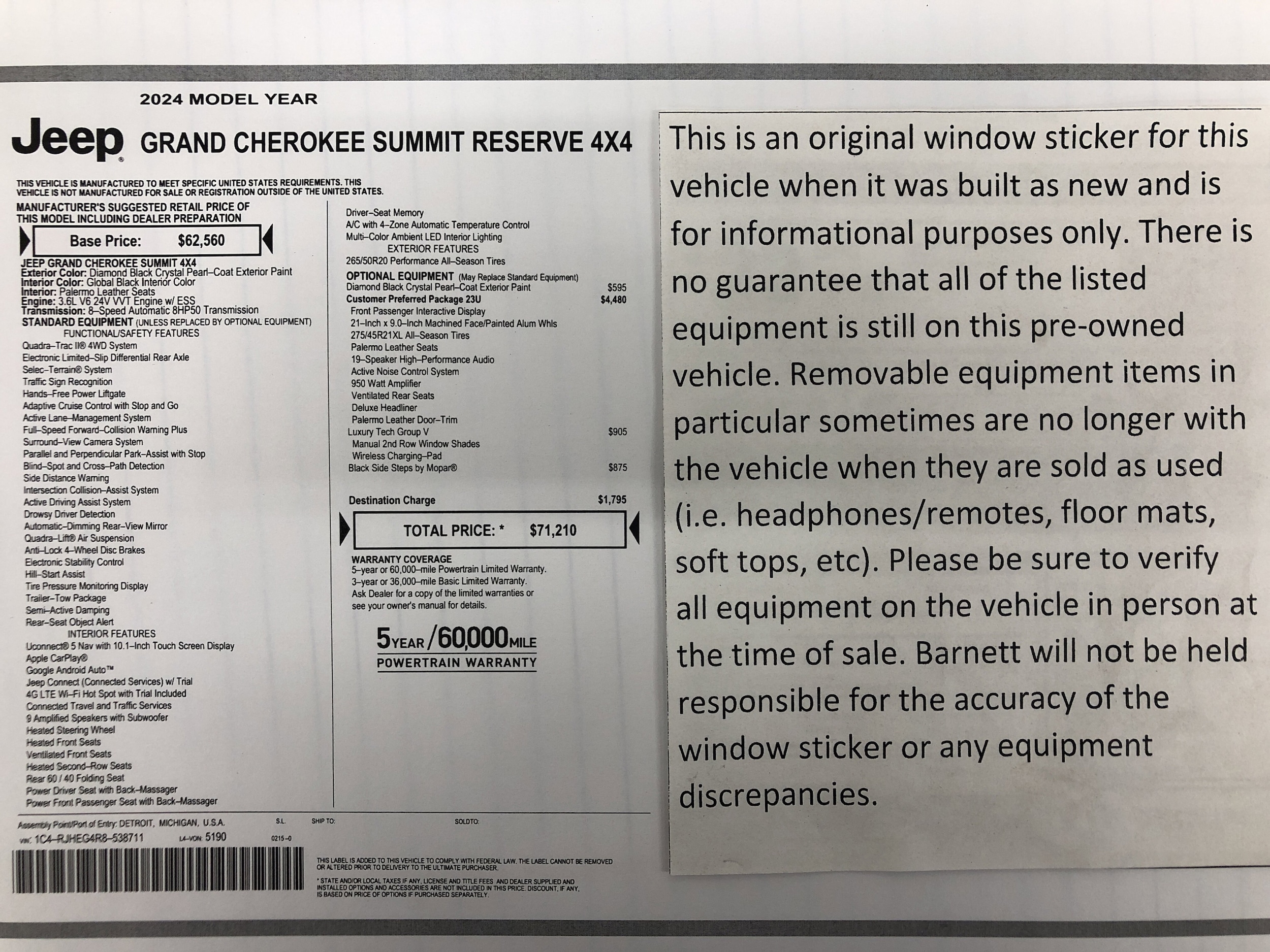 Certified 2024 Jeep Grand Cherokee Summit Reserve with VIN 1C4RJHEG4R8538711 for sale in White Bear Lake, Minnesota