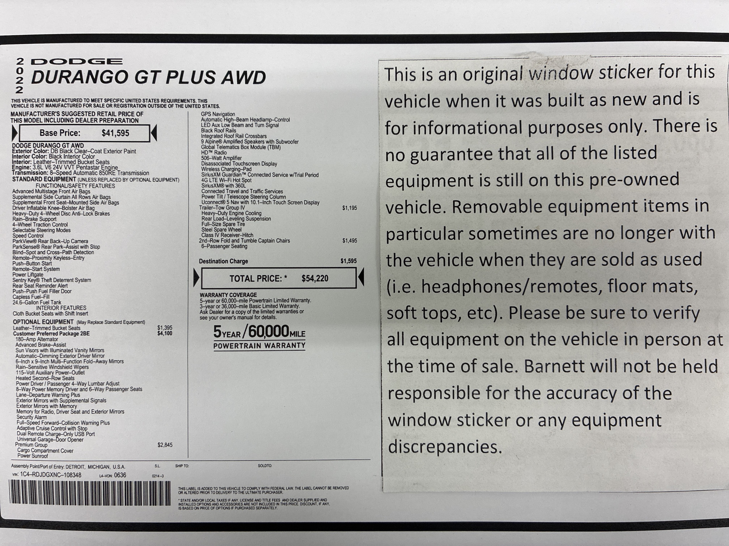 Certified 2022 Dodge Durango GT Plus with VIN 1C4RDJDGXNC108348 for sale in White Bear Lake, Minnesota