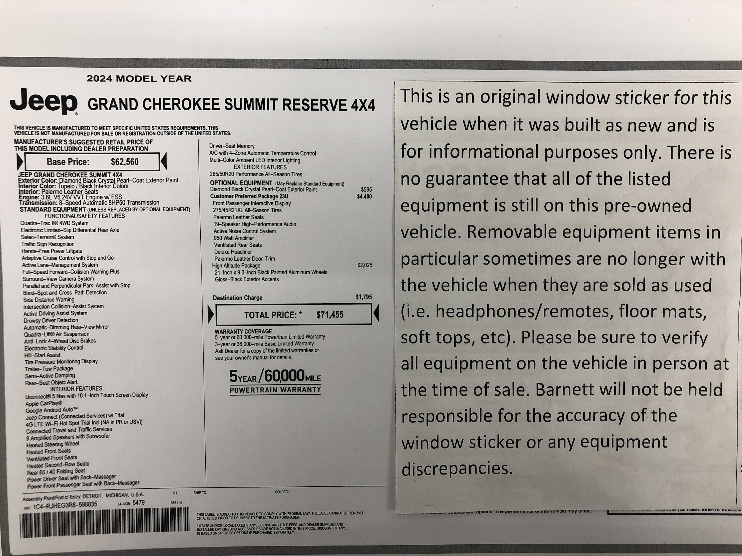 Certified 2024 Jeep Grand Cherokee Summit Reserve with VIN 1C4RJHEG3R8598835 for sale in White Bear Lake, Minnesota