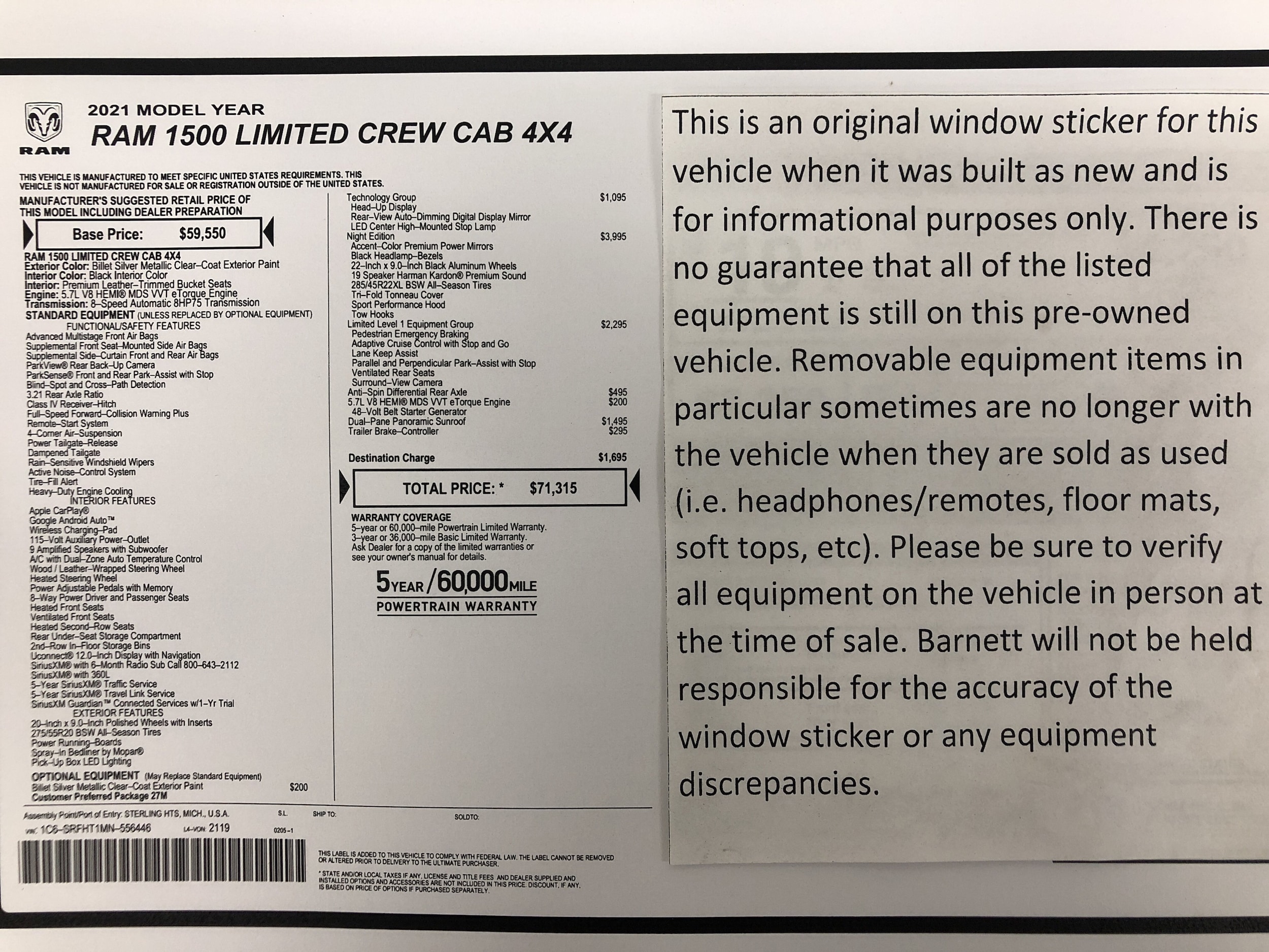 Certified 2021 RAM Ram 1500 Pickup Limited with VIN 1C6SRFHT1MN556446 for sale in White Bear Township, Minnesota