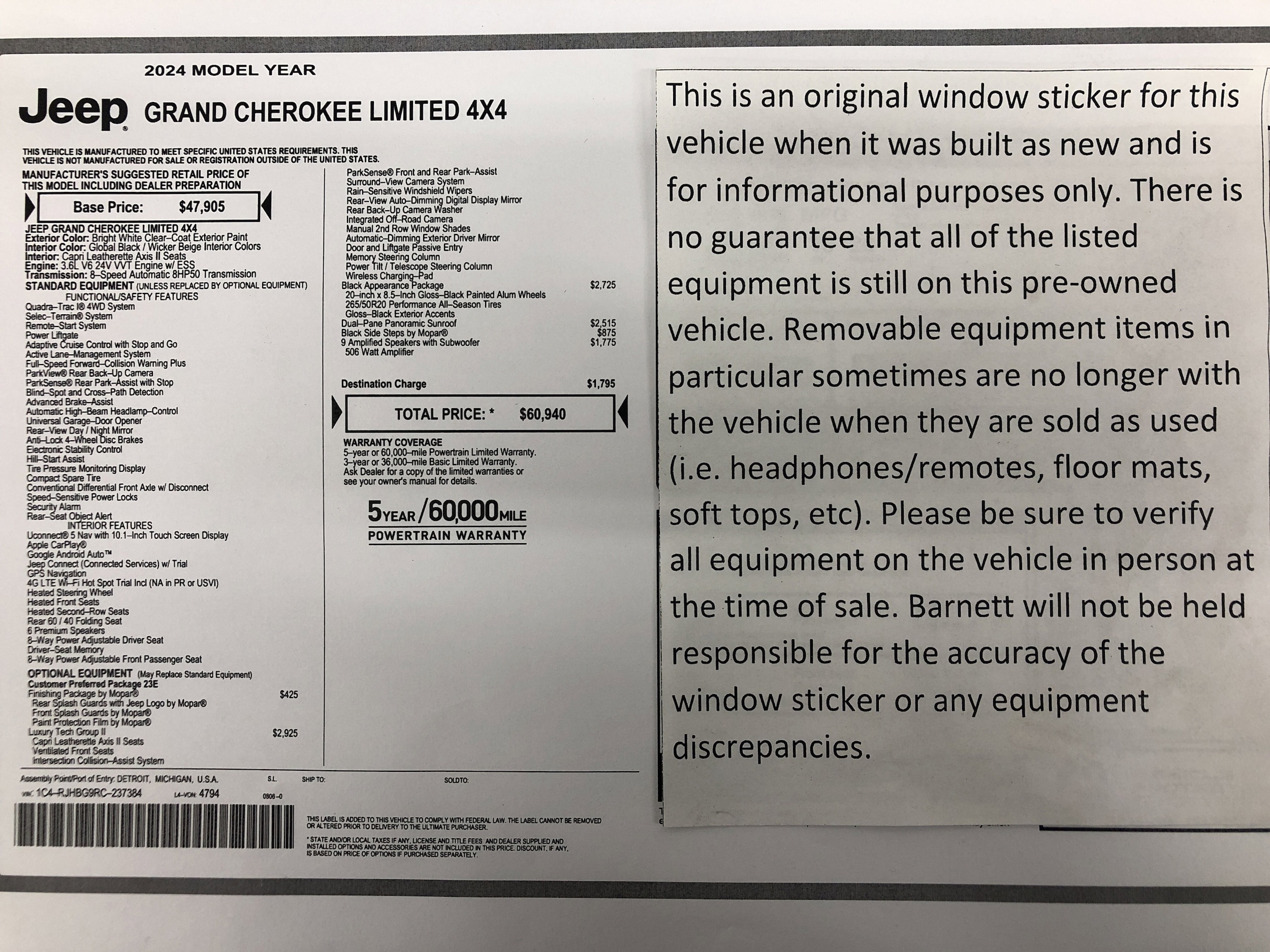 Certified 2024 Jeep Grand Cherokee Limited with VIN 1C4RJHBG9RC237384 for sale in White Bear Lake, Minnesota