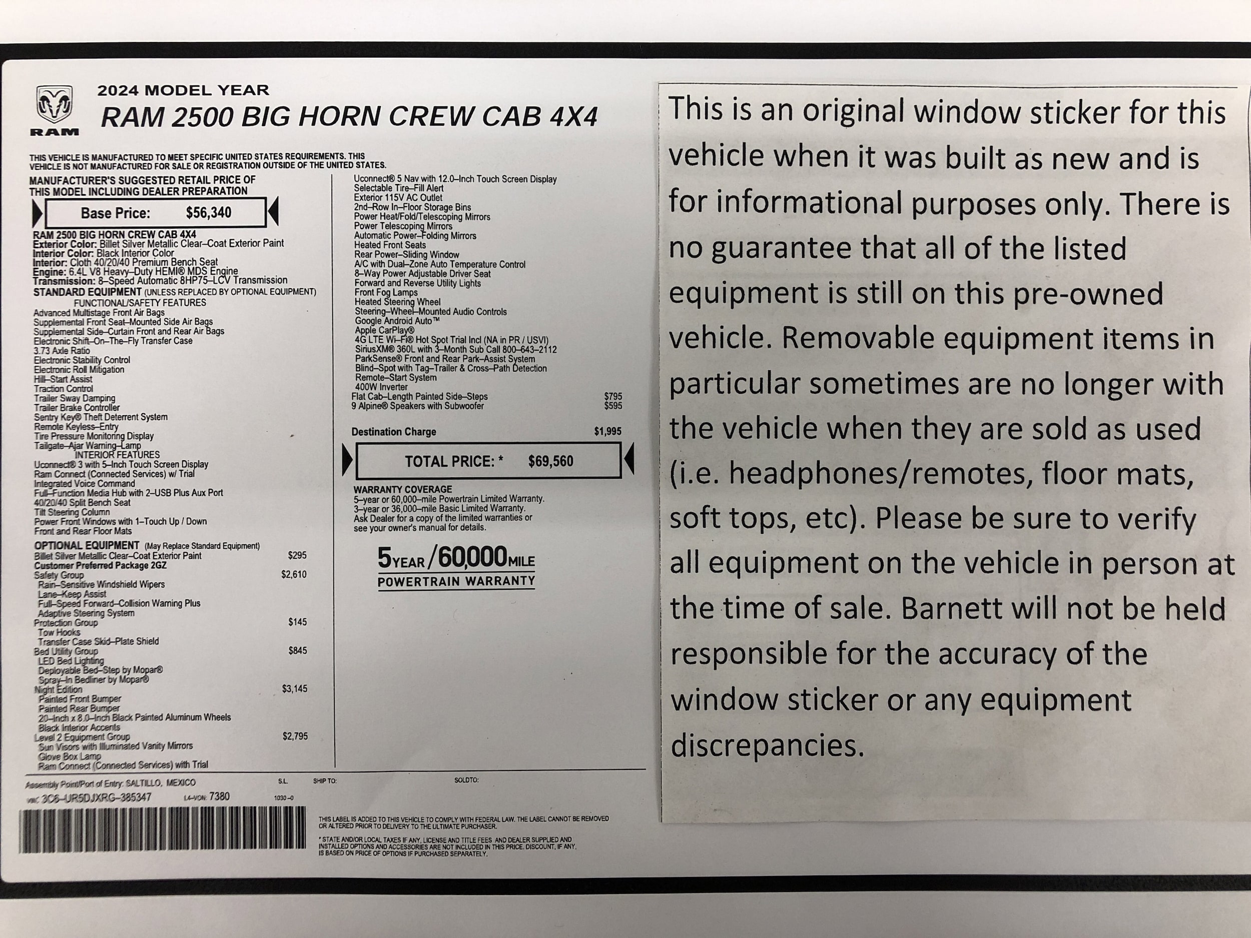 Certified 2024 RAM Ram 2500 Pickup Big Horn with VIN 3C6UR5DJXRG385347 for sale in White Bear Lake, Minnesota