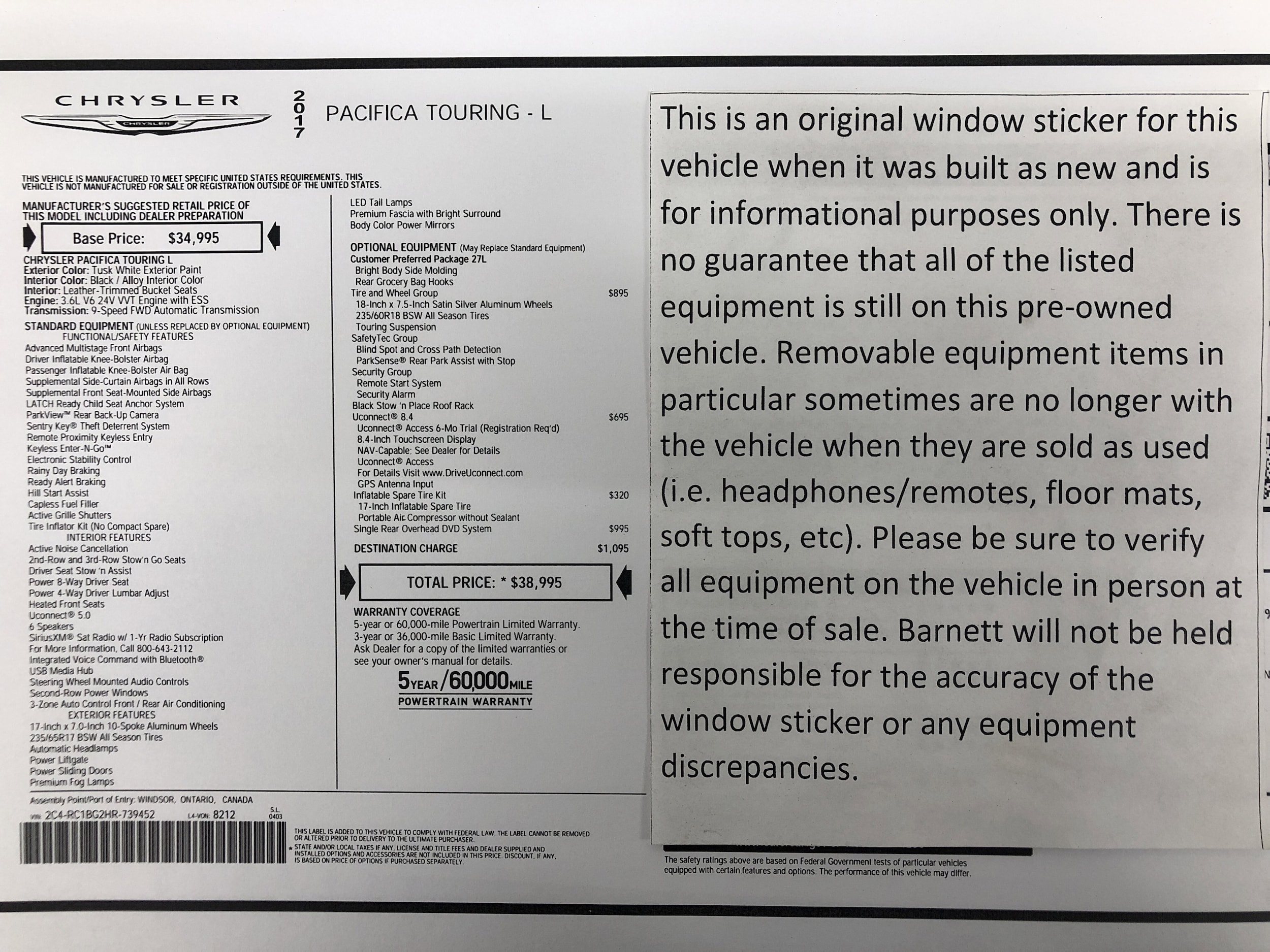 Used 2017 Chrysler Pacifica Touring-L with VIN 2C4RC1BG2HR739452 for sale in White Bear Lake, Minnesota
