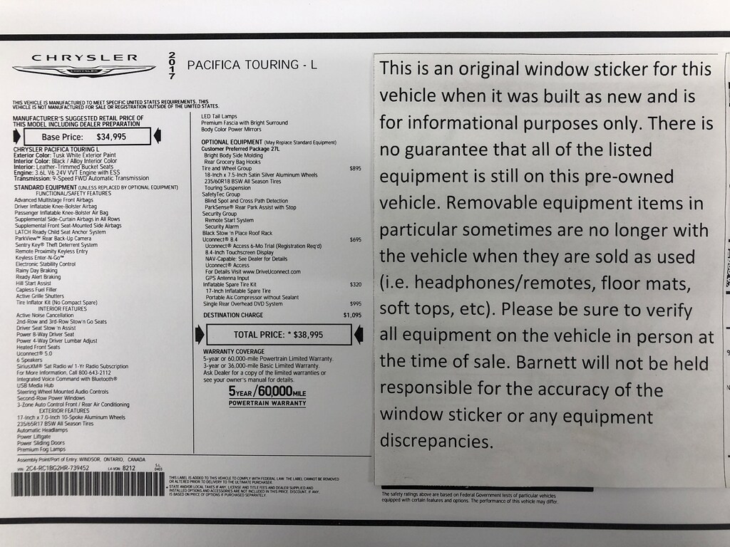 Used 2017 Chrysler Pacifica Touring-L Van
