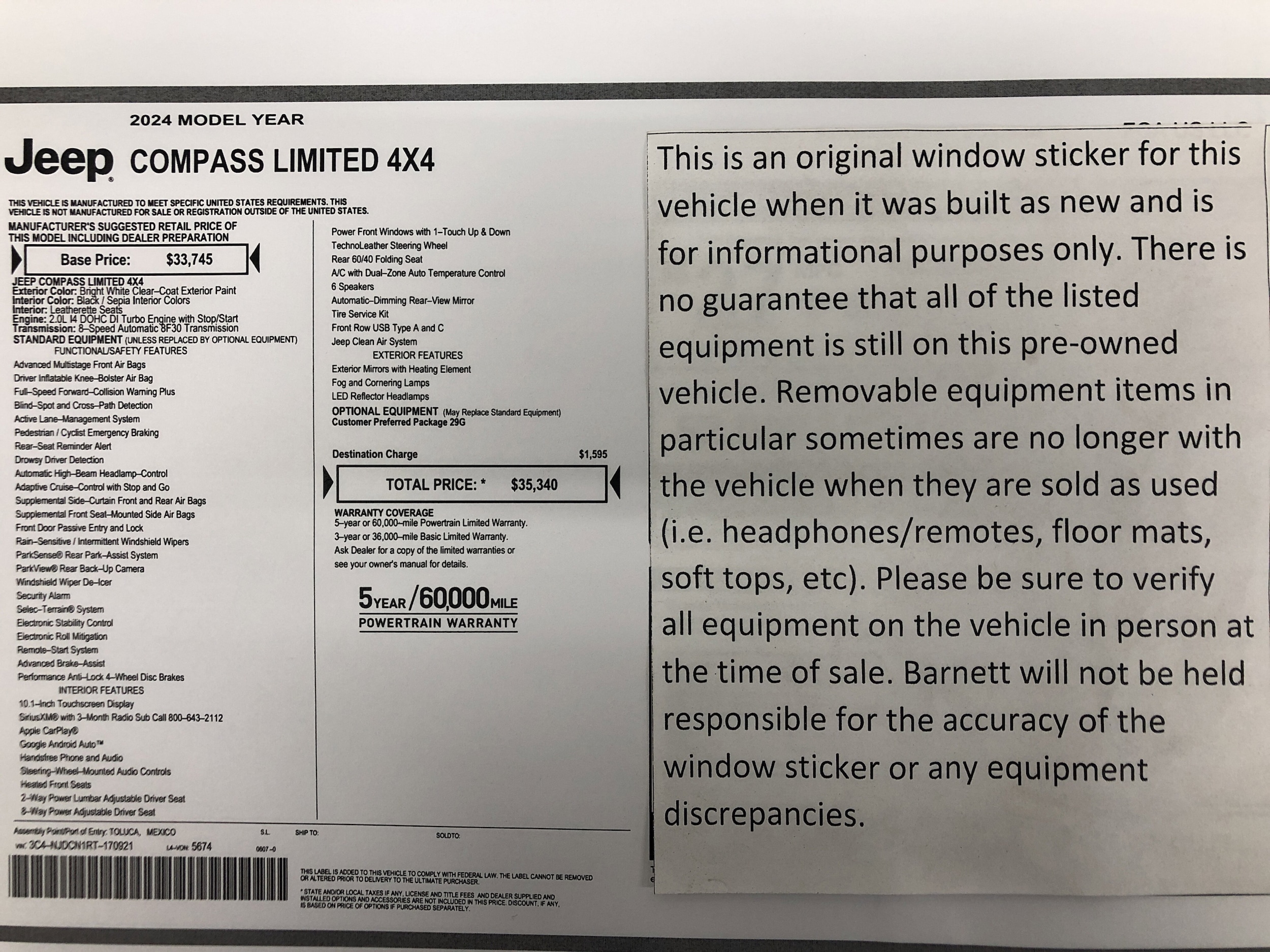 Used 2024 Jeep Compass Limited with VIN 3C4NJDCN1RT170921 for sale in White Bear Lake, Minnesota