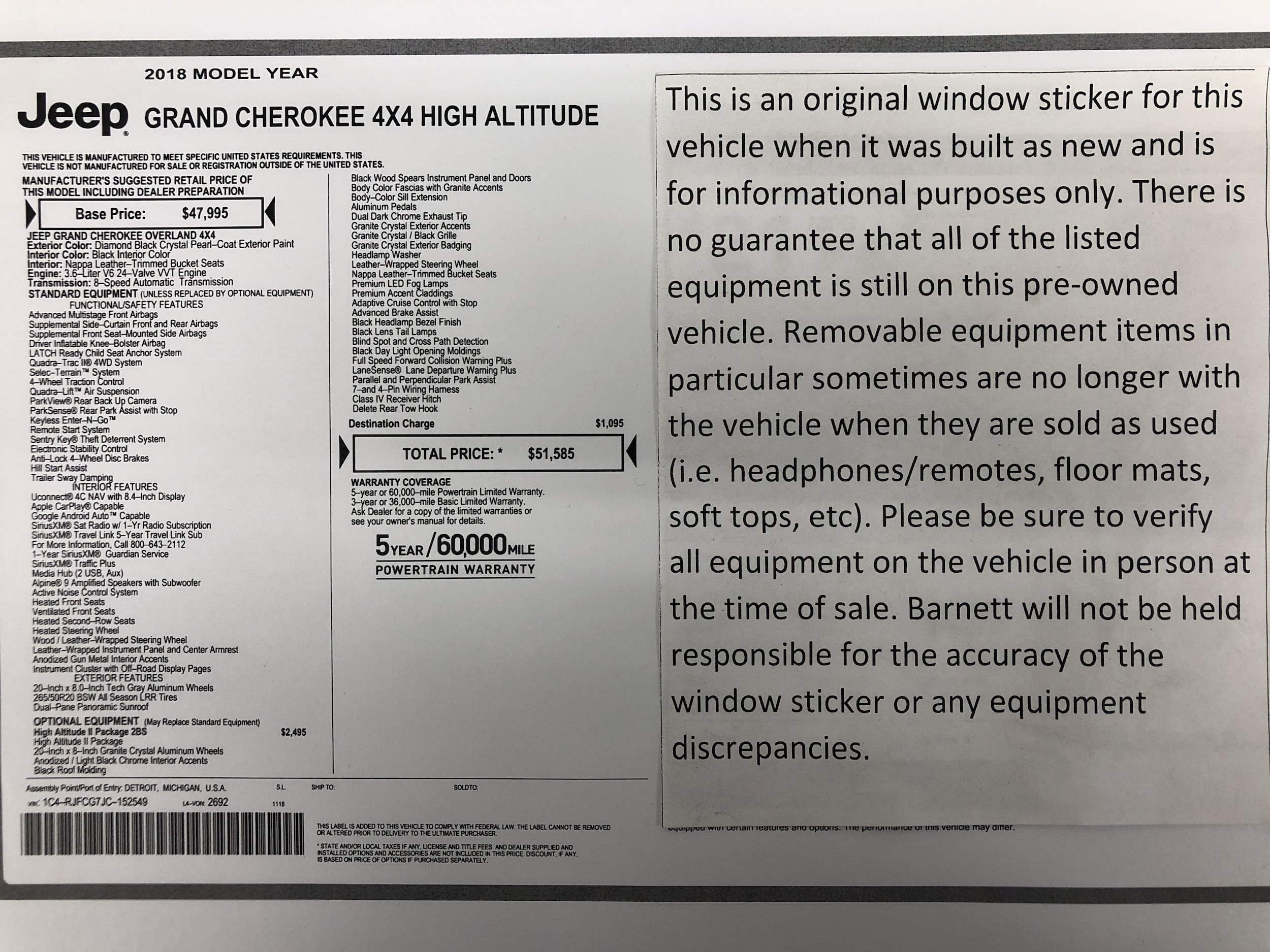 Used 2018 Jeep Grand Cherokee High Altitude with VIN 1C4RJFCG7JC152549 for sale in White Bear Lake, Minnesota