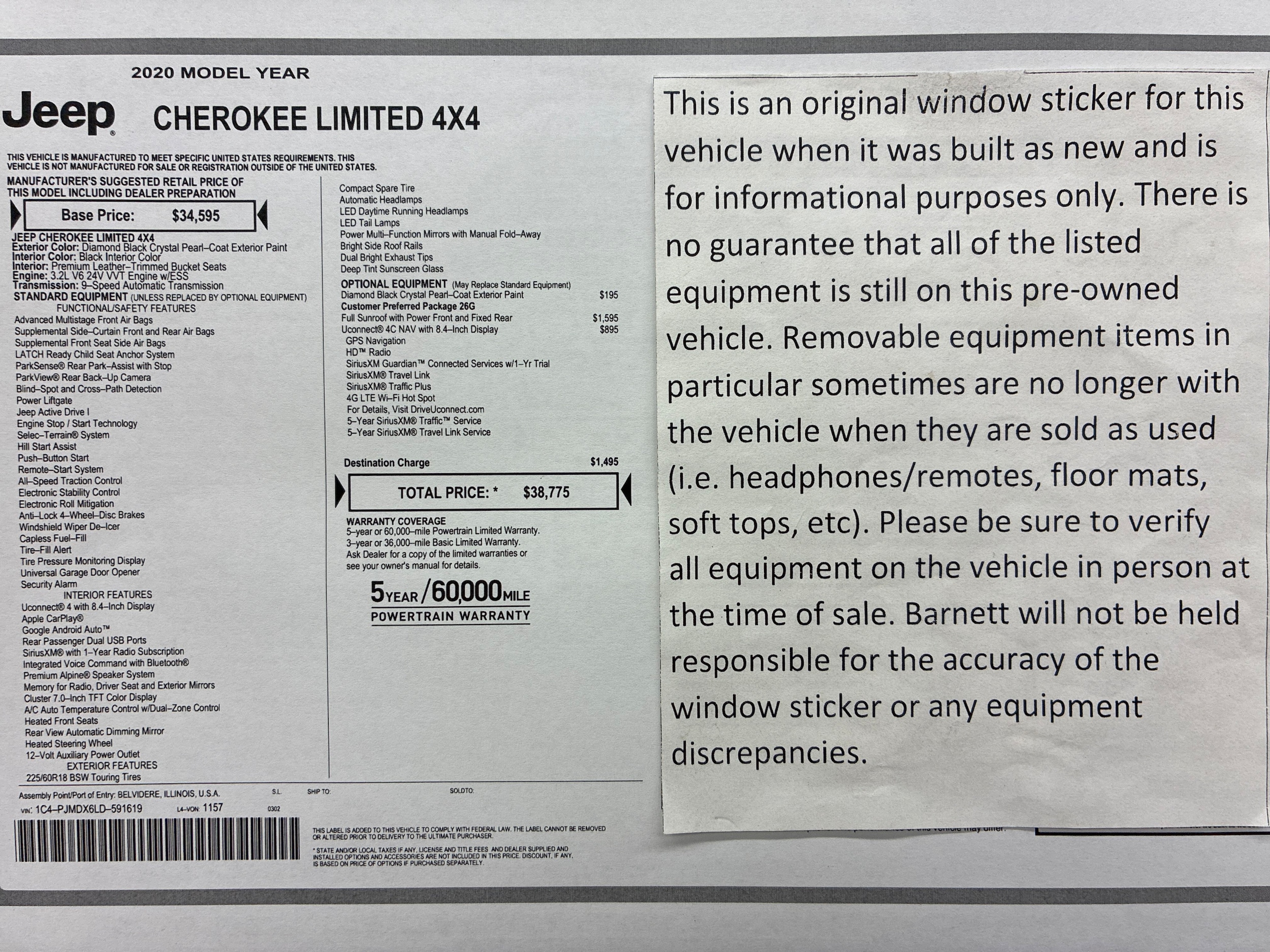 Used 2020 Jeep Cherokee Limited with VIN 1C4PJMDX6LD591619 for sale in White Bear Lake, Minnesota