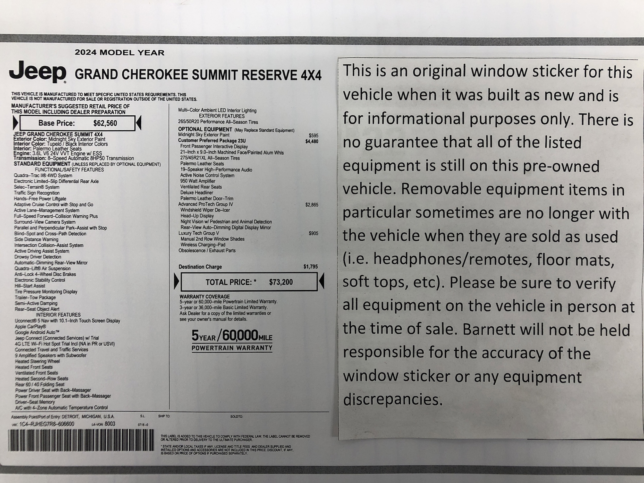 Certified 2024 Jeep Grand Cherokee Summit Reserve with VIN 1C4RJHEG7R8606600 for sale in White Bear Lake, Minnesota