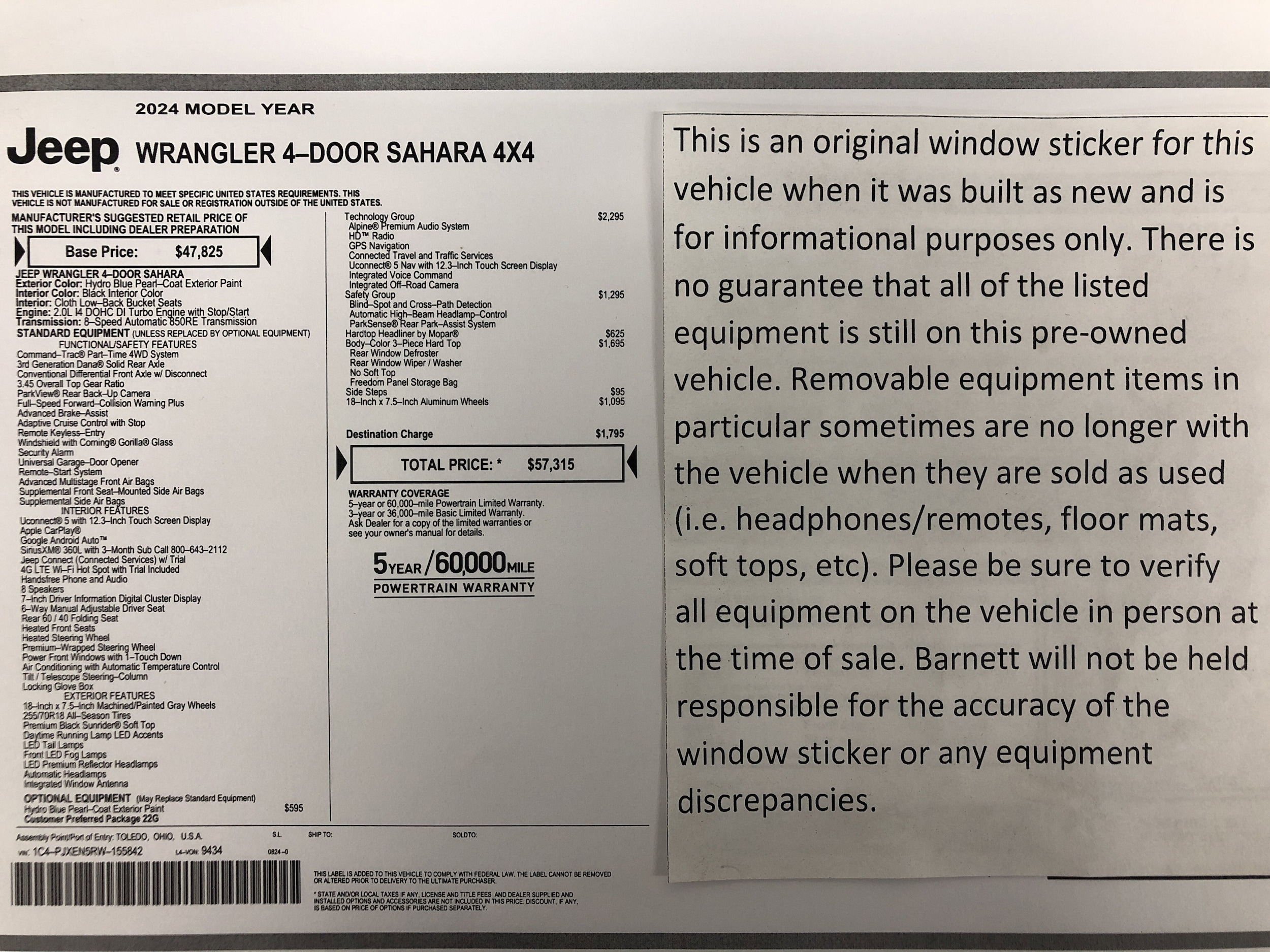 Certified 2024 Jeep Wrangler 4-Door Sahara with VIN 1C4PJXEN5RW155842 for sale in White Bear Lake, Minnesota
