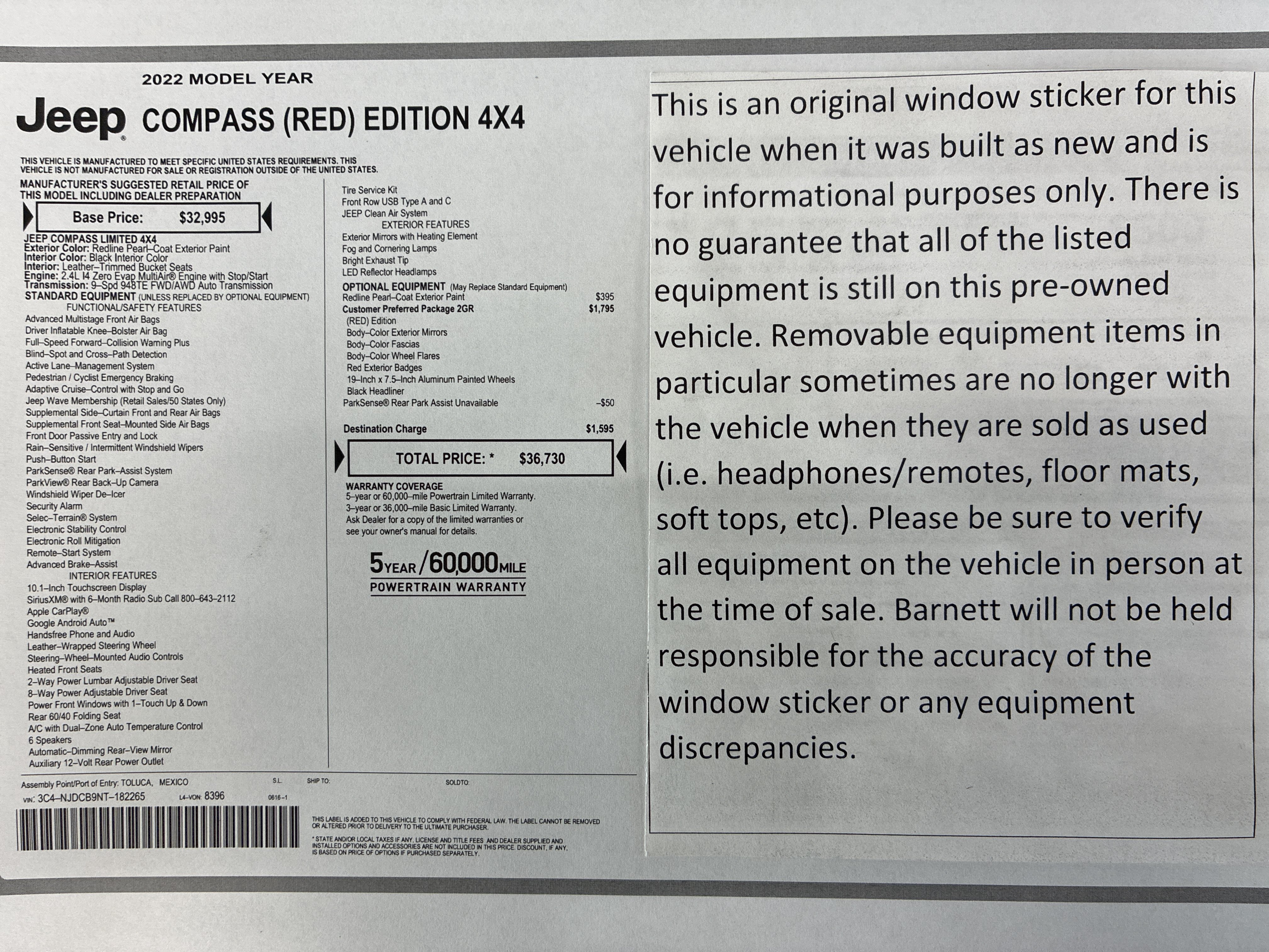 Used 2022 Jeep Compass (RED) Edition with VIN 3C4NJDCB9NT182265 for sale in White Bear Lake, Minnesota