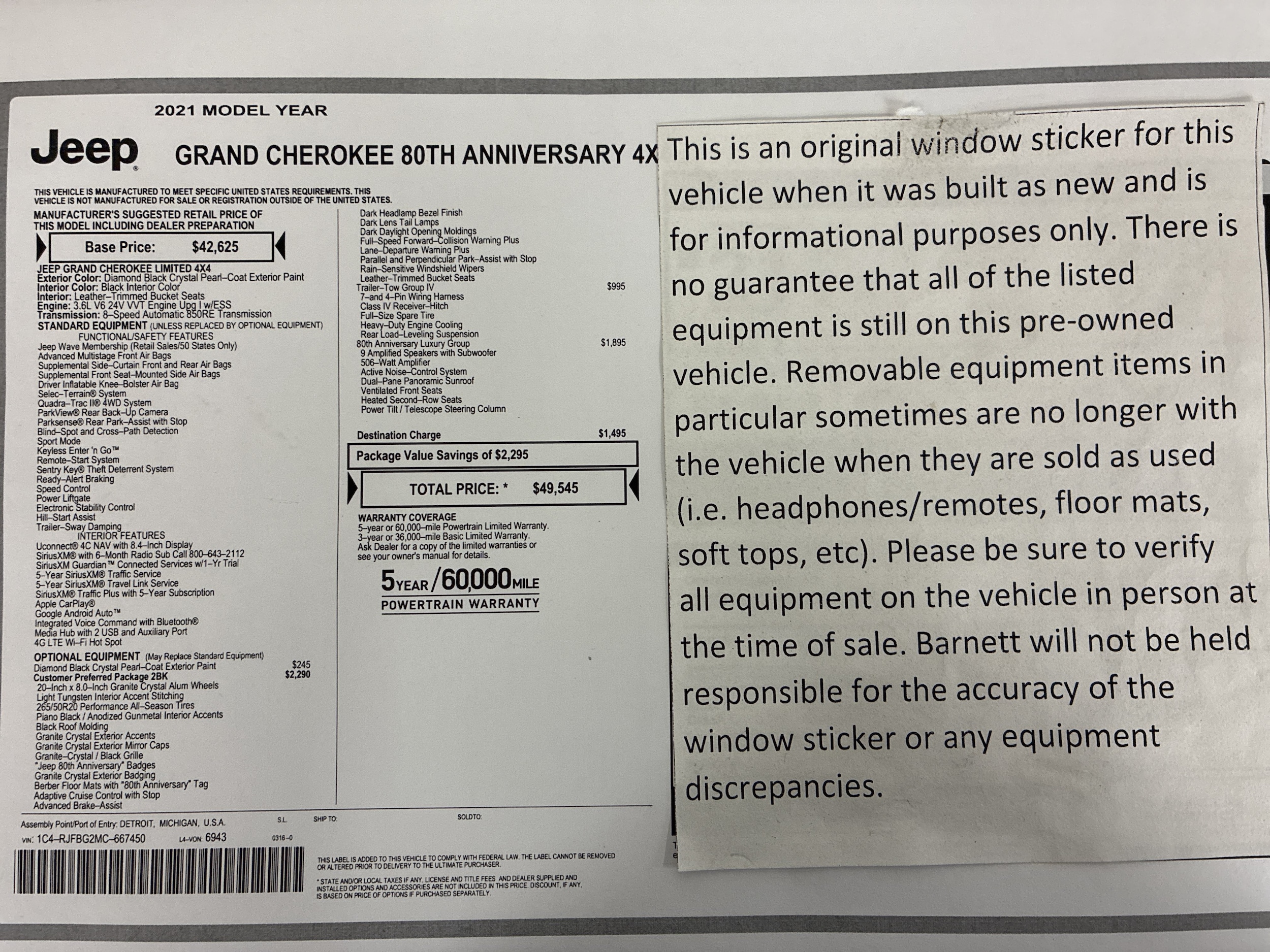 Certified 2021 Jeep Grand Cherokee 80th Edition with VIN 1C4RJFBG2MC667450 for sale in White Bear Lake, Minnesota