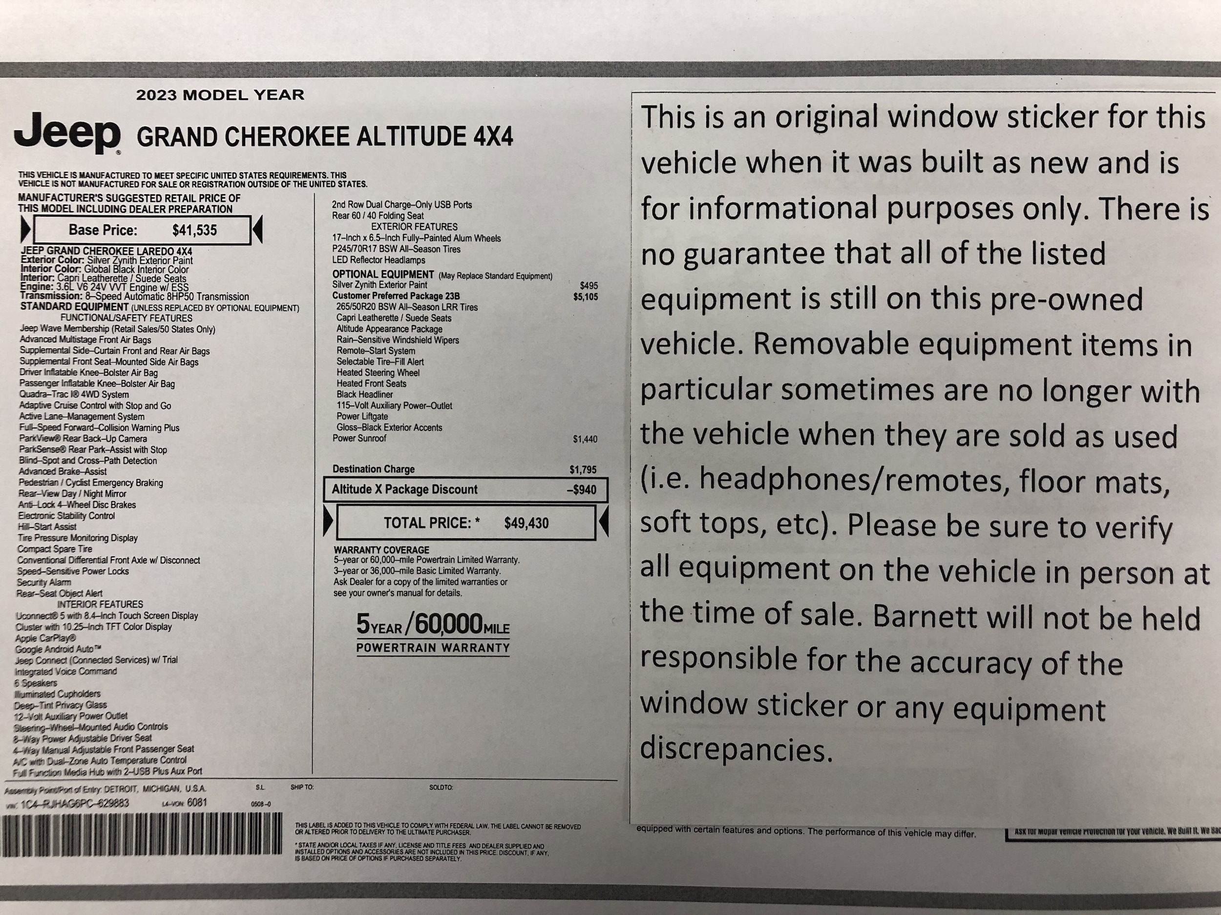 Used 2023 Jeep Grand Cherokee Altitude with VIN 1C4RJHAG6PC629883 for sale in White Bear Lake, Minnesota