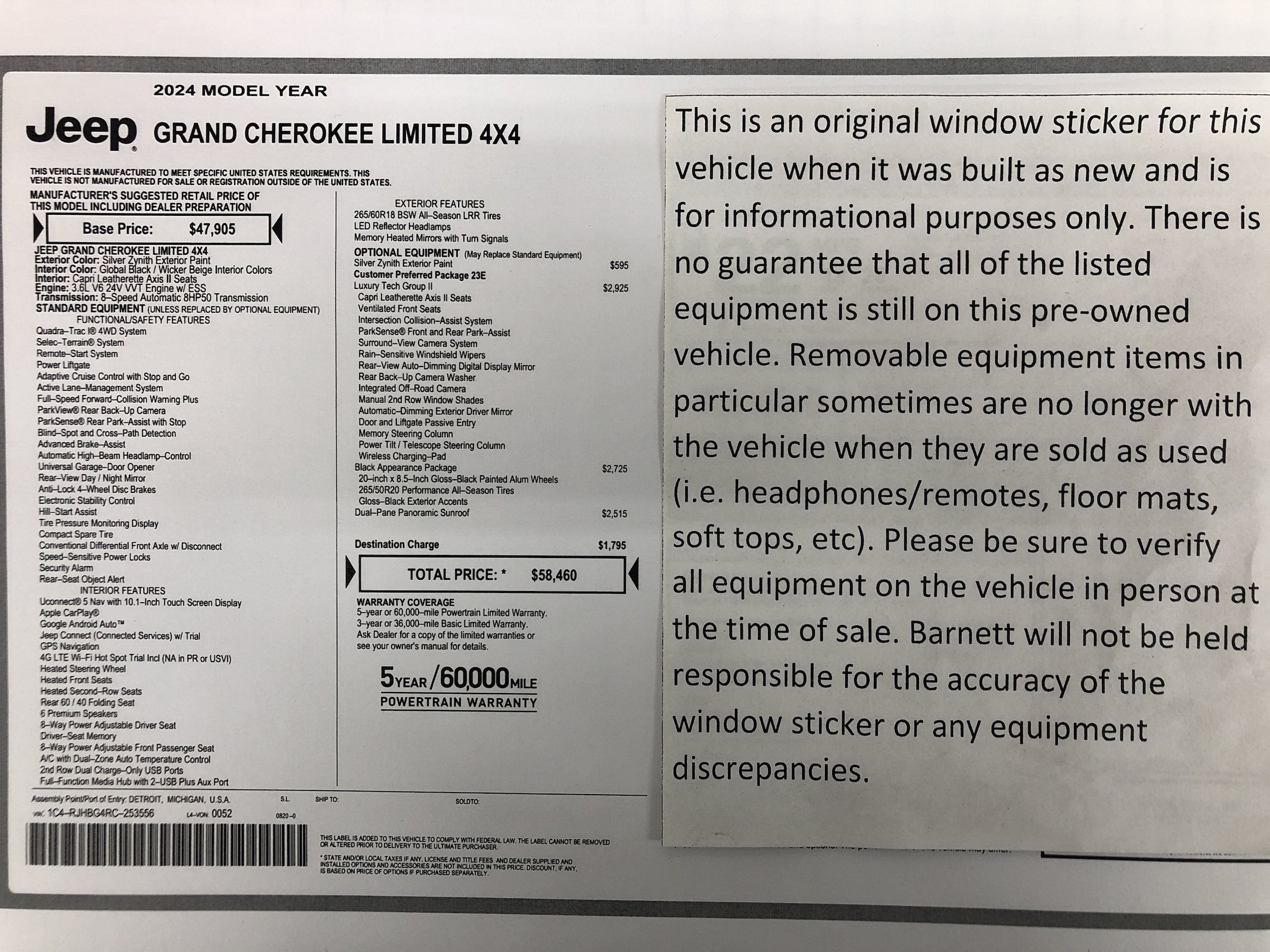 Certified 2024 Jeep Grand Cherokee Limited with VIN 1C4RJHBG4RC253556 for sale in White Bear Township, Minnesota