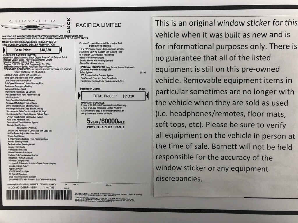 Certified 2024 Chrysler Pacifica Limited Van Passenger Van
