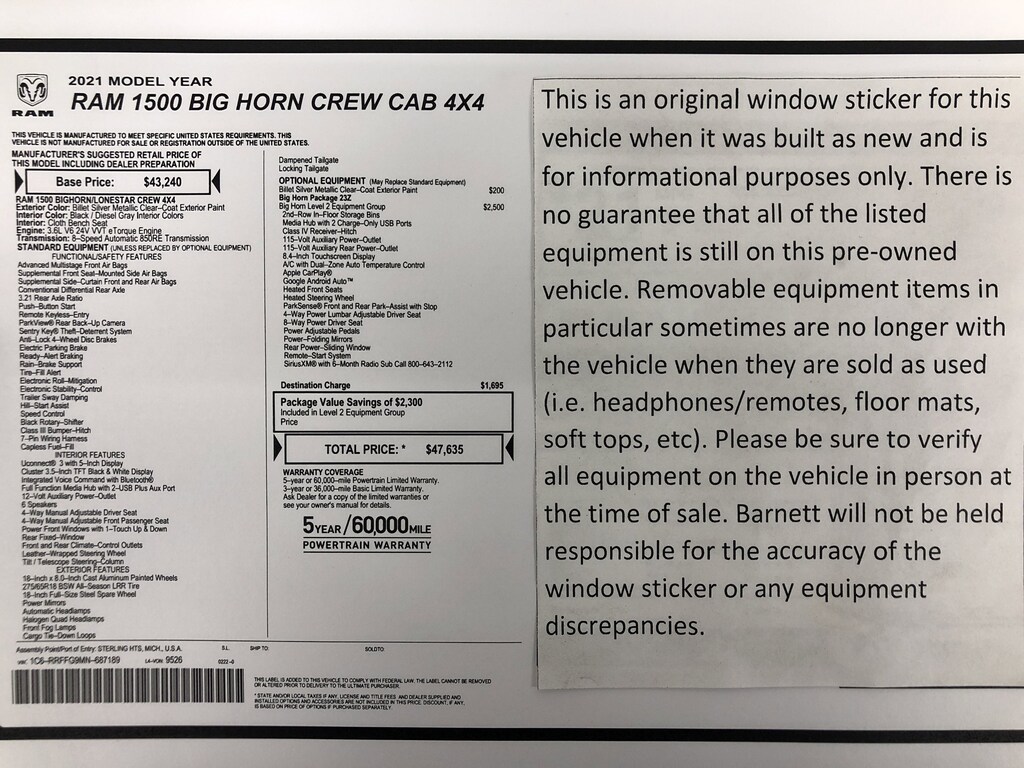 Used 2021 Ram 1500 Big Horn Truck Crew Cab