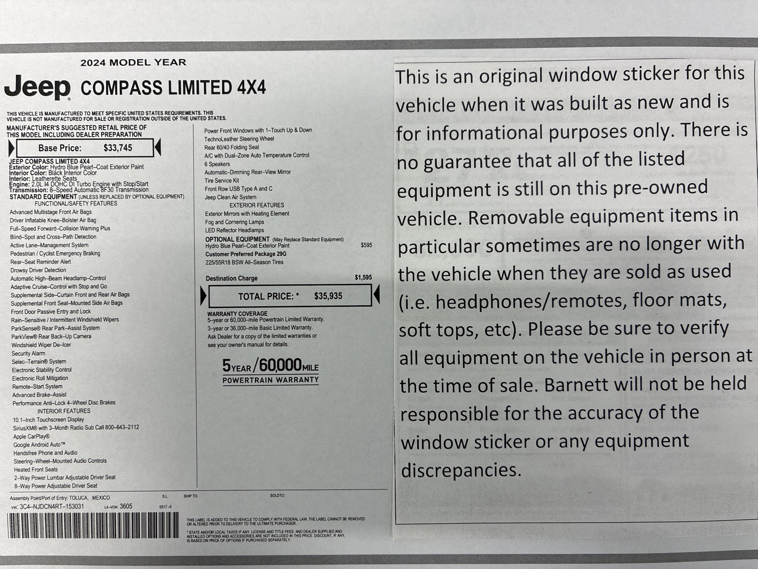 Used 2024 Jeep Compass Limited with VIN 3C4NJDCN4RT153031 for sale in White Bear Township, Minnesota