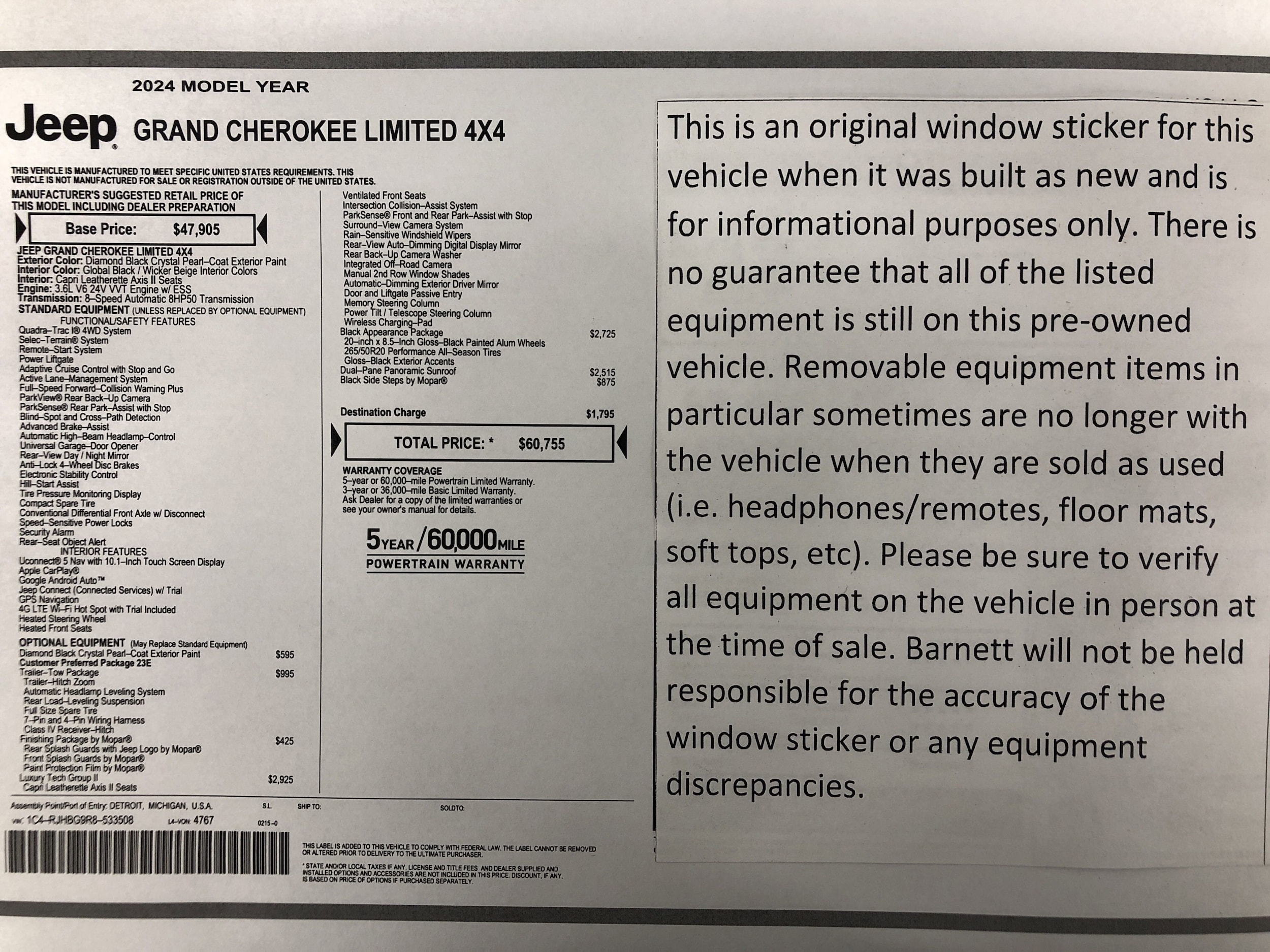 Used 2024 Jeep Grand Cherokee Limited with VIN 1C4RJHBG9R8533508 for sale in White Bear Lake, Minnesota