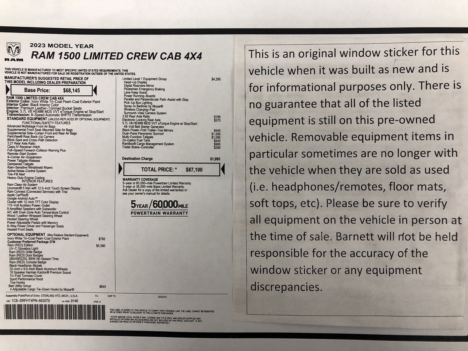 Used 2023 RAM Ram 1500 Pickup Limited with VIN 1C6SRFHT4PN683079 for sale in White Bear Lake, Minnesota