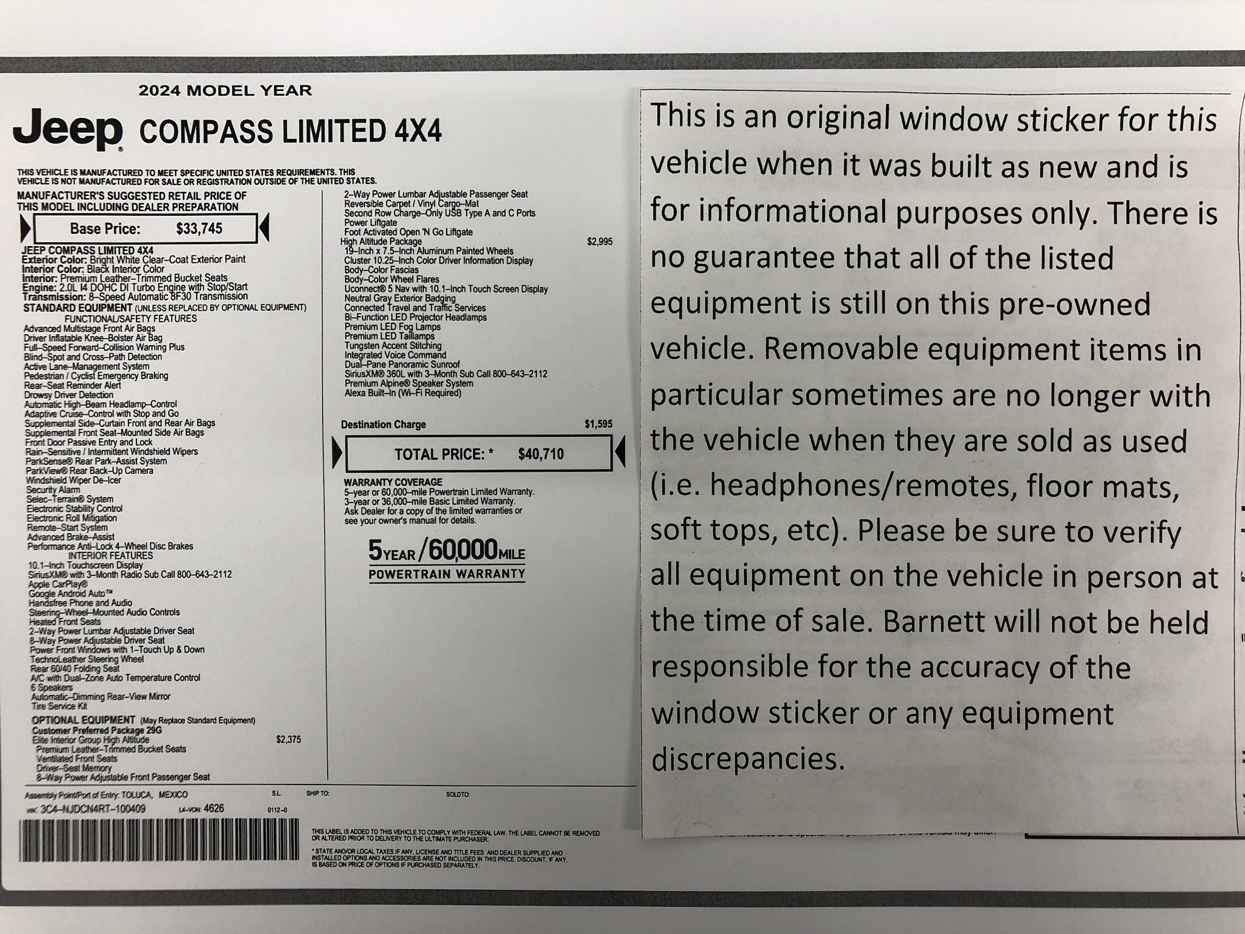 Certified 2024 Jeep Compass Limited with VIN 3C4NJDCN4RT100409 for sale in White Bear Township, Minnesota