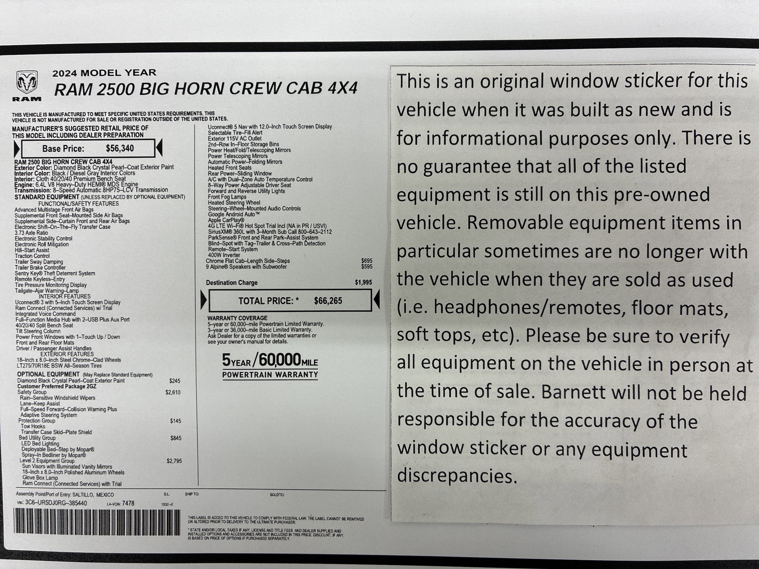 Certified 2024 RAM Ram 2500 Pickup Big Horn with VIN 3C6UR5DJ0RG385440 for sale in White Bear Lake, Minnesota