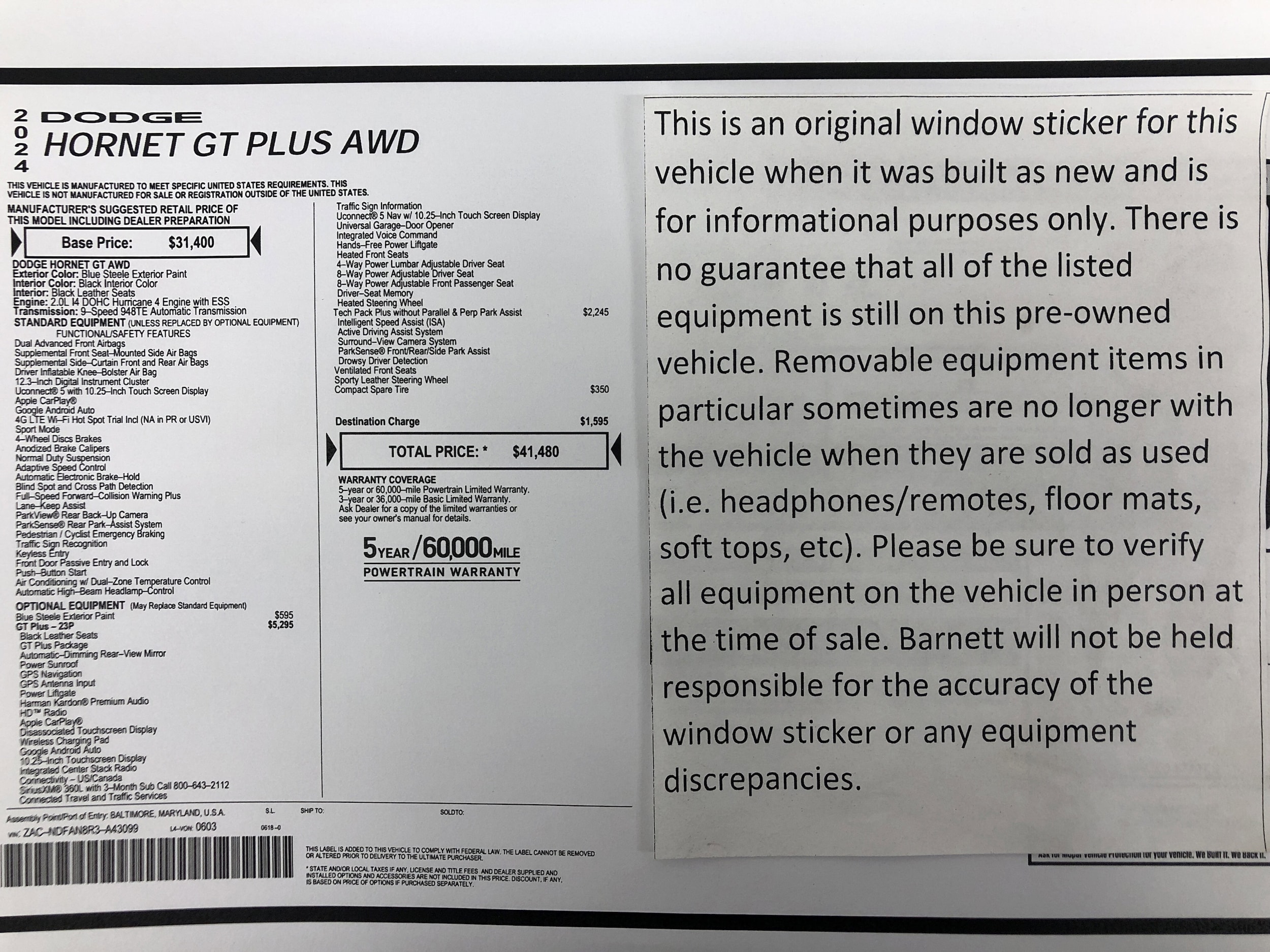 Used 2024 Dodge Hornet GT with VIN ZACNDFAN8R3A43099 for sale in White Bear Lake, Minnesota