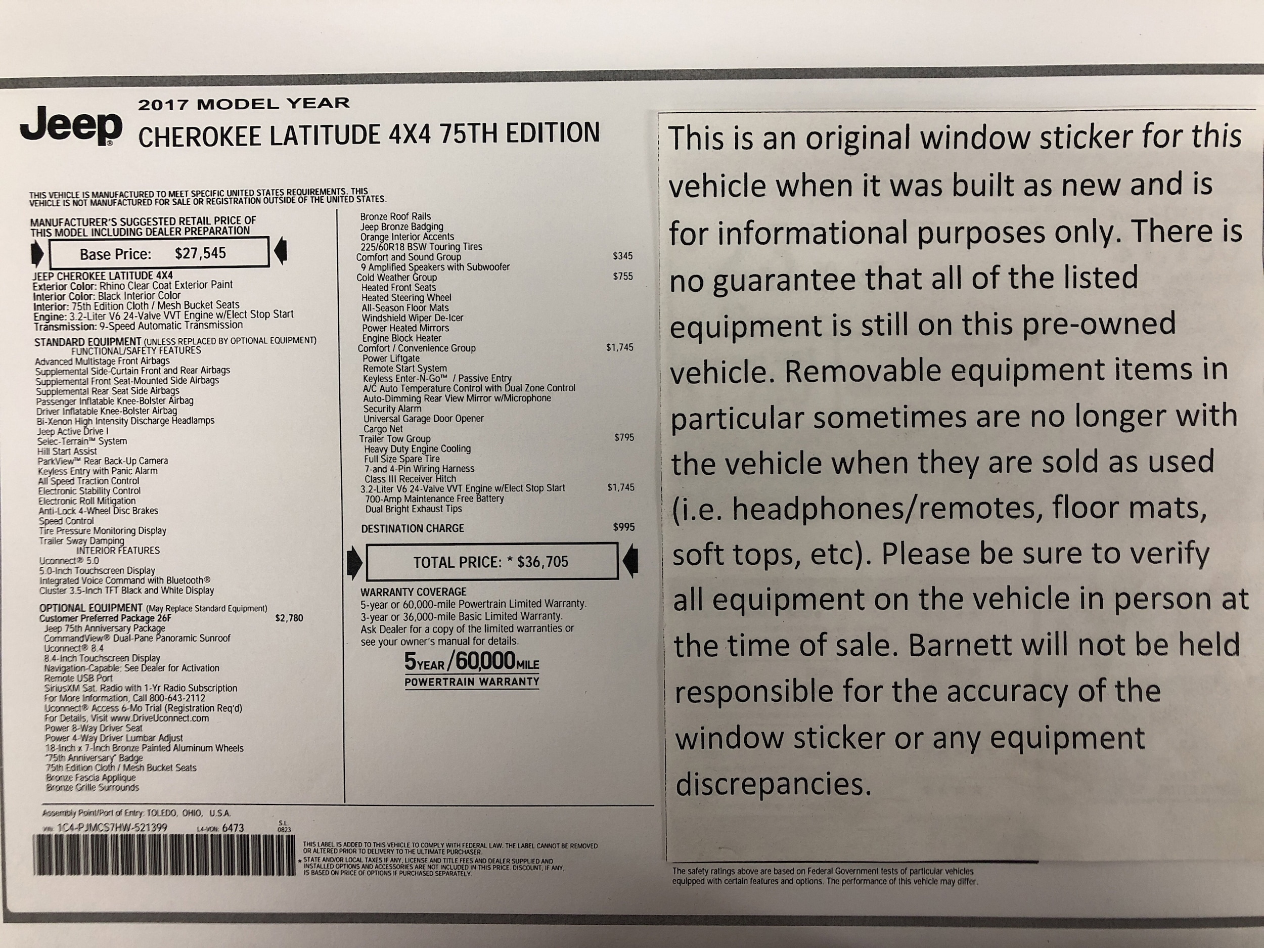 Used 2017 Jeep Cherokee 75th Anniversary with VIN 1C4PJMCS7HW521399 for sale in White Bear Lake, Minnesota