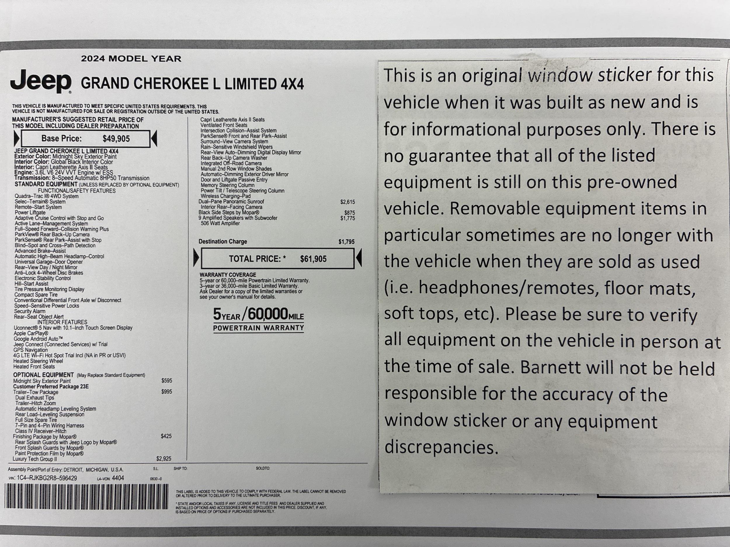 Certified 2024 Jeep Grand Cherokee L Limited with VIN 1C4RJKBG2R8596429 for sale in White Bear Lake, Minnesota