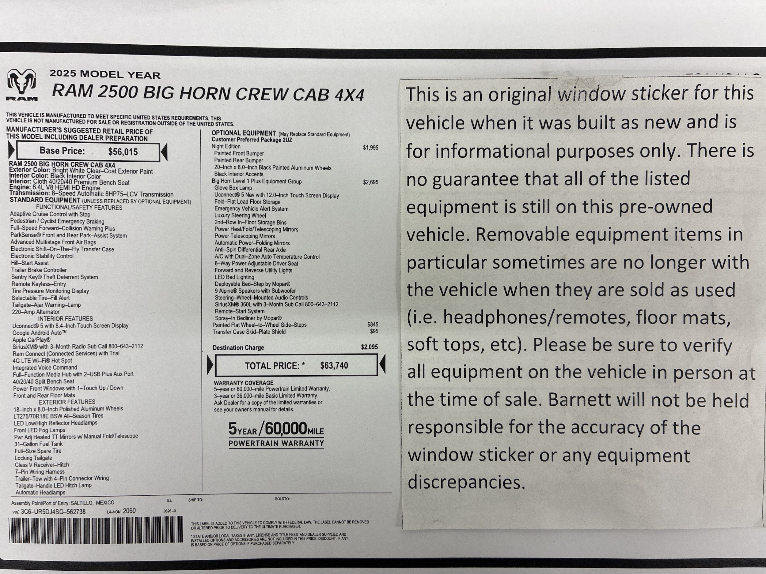 Used 2025 RAM Ram 2500 Pickup Big Horn with VIN 3C6UR5DJ4SG562738 for sale in Saint Paul, Minnesota