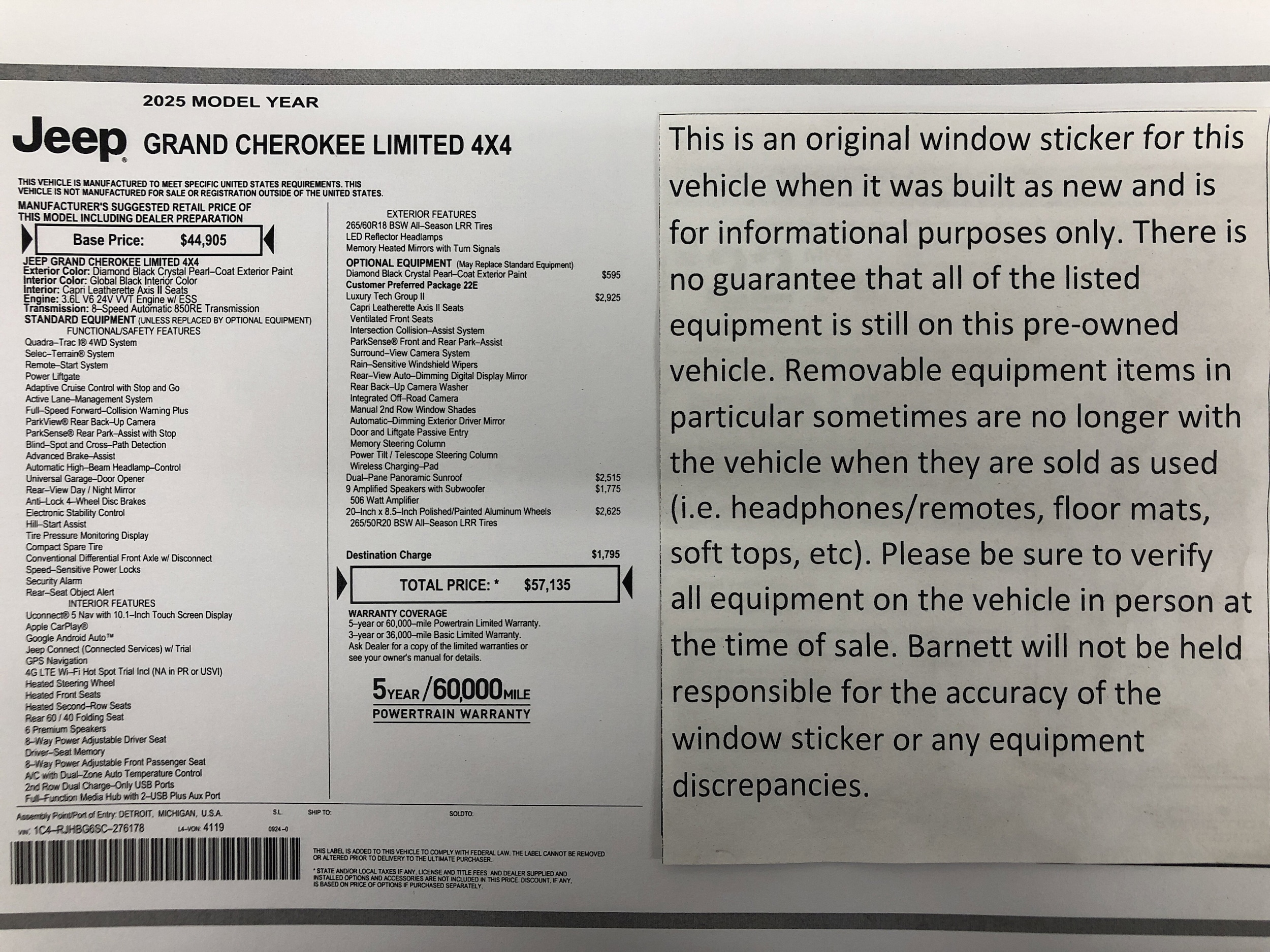 Certified 2025 Jeep Grand Cherokee Limited with VIN 1C4RJHBG6SC276178 for sale in White Bear Lake, Minnesota