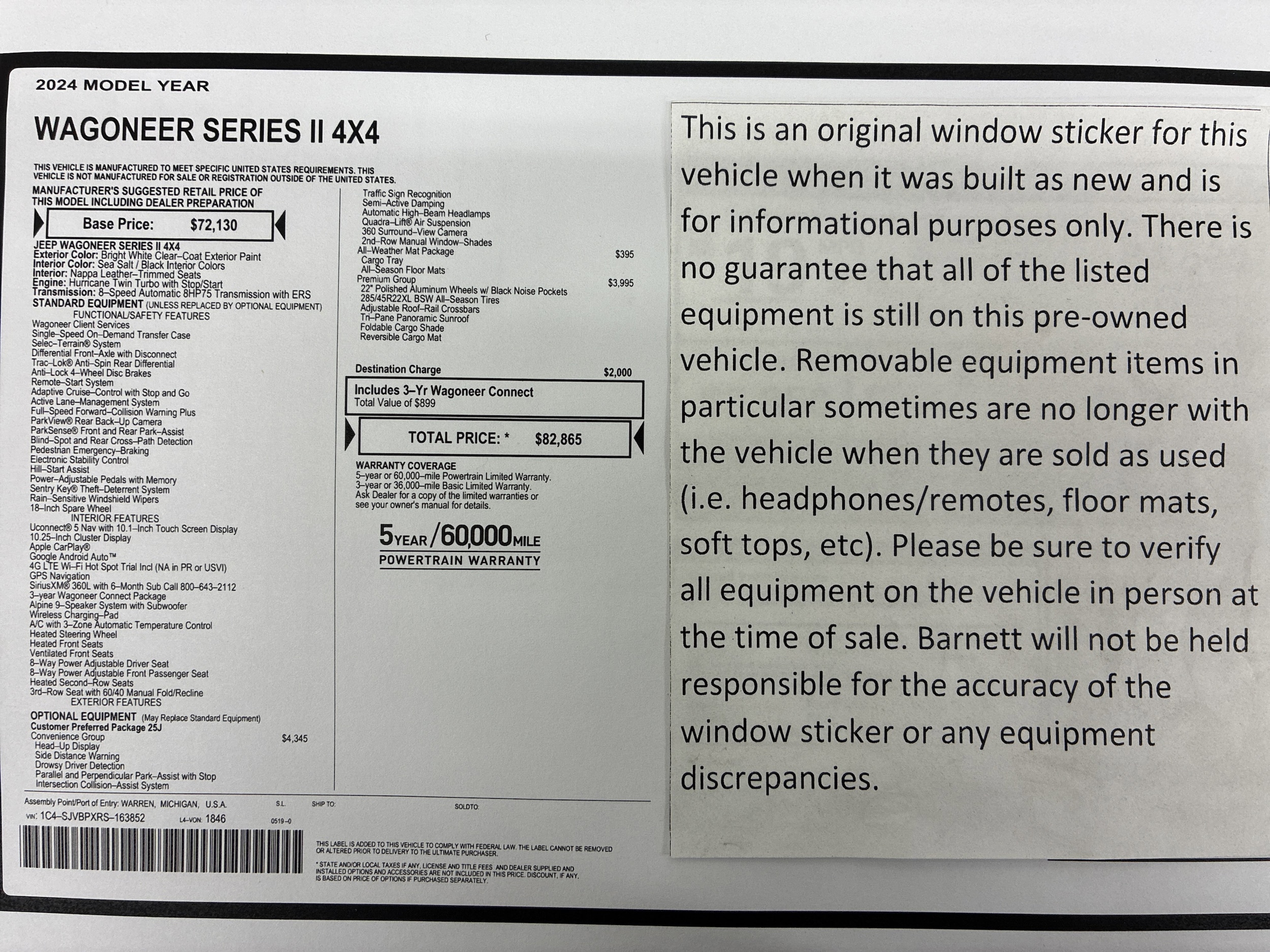 Certified 2024 Jeep Wagoneer Series II with VIN 1C4SJVBPXRS163852 for sale in White Bear Lake, Minnesota