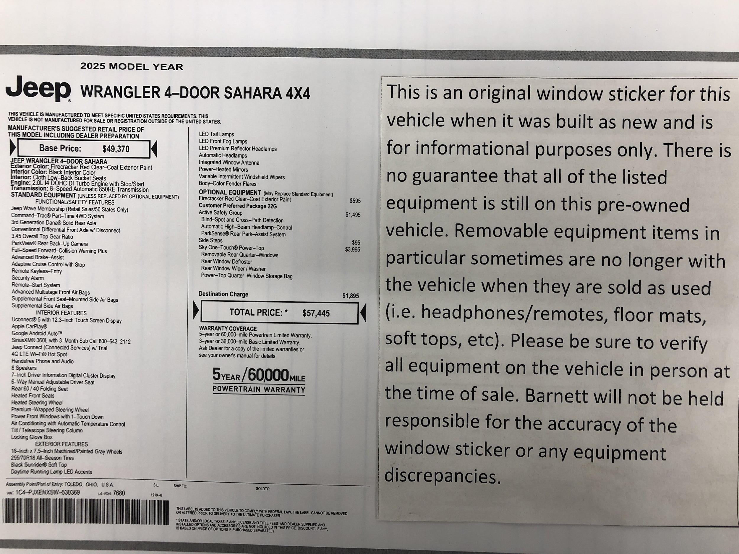 Certified 2025 Jeep Wrangler 4-Door Sahara with VIN 1C4PJXENXSW530369 for sale in White Bear Township, Minnesota