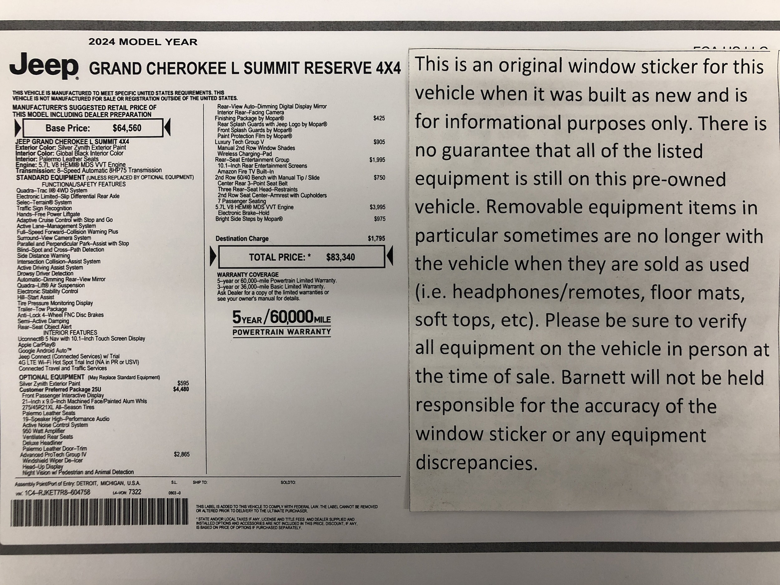 Certified 2024 Jeep Grand Cherokee L Summit Reserve with VIN 1C4RJKET7R8604758 for sale in White Bear Lake, Minnesota
