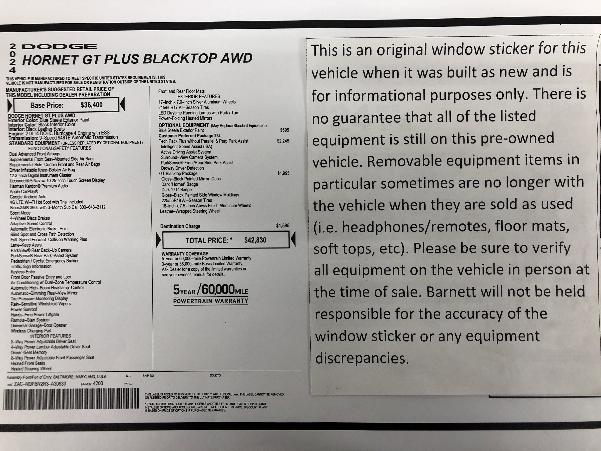 Certified 2024 Dodge Hornet GT Plus with VIN ZACNDFBN2R3A30833 for sale in White Bear Lake, Minnesota