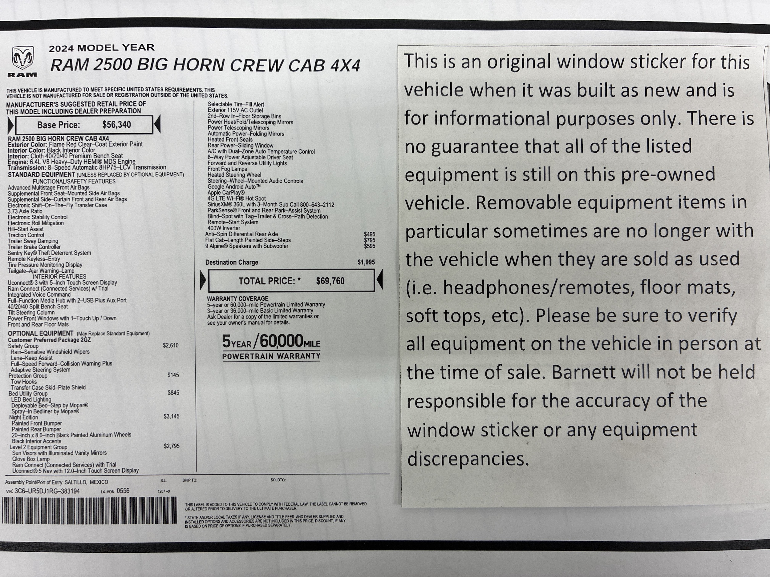 Certified 2024 RAM Ram 2500 Pickup Big Horn with VIN 3C6UR5DJ1RG383194 for sale in White Bear Township, Minnesota