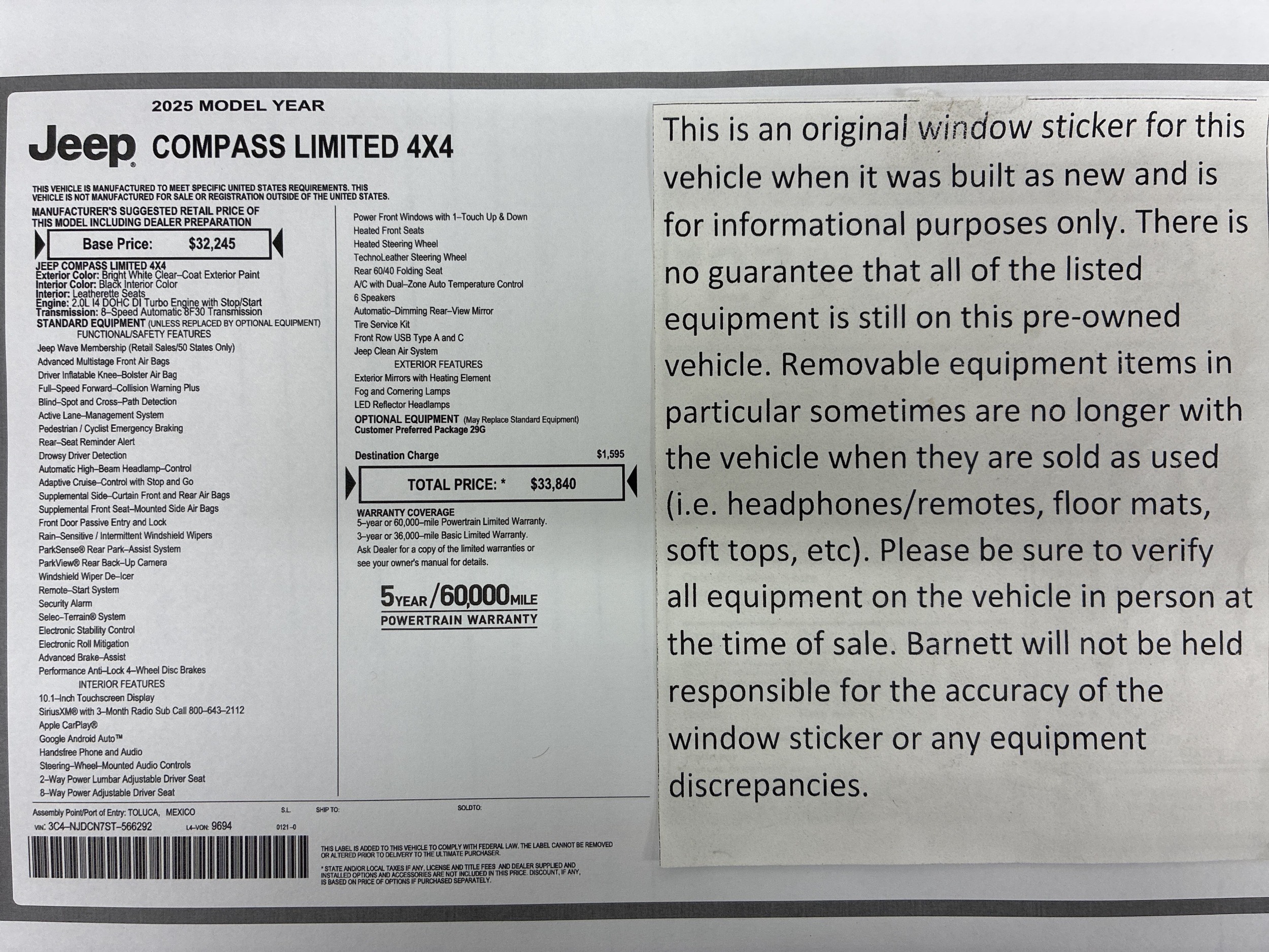 Used 2025 Jeep Compass Limited with VIN 3C4NJDCN7ST566292 for sale in White Bear Lake, Minnesota