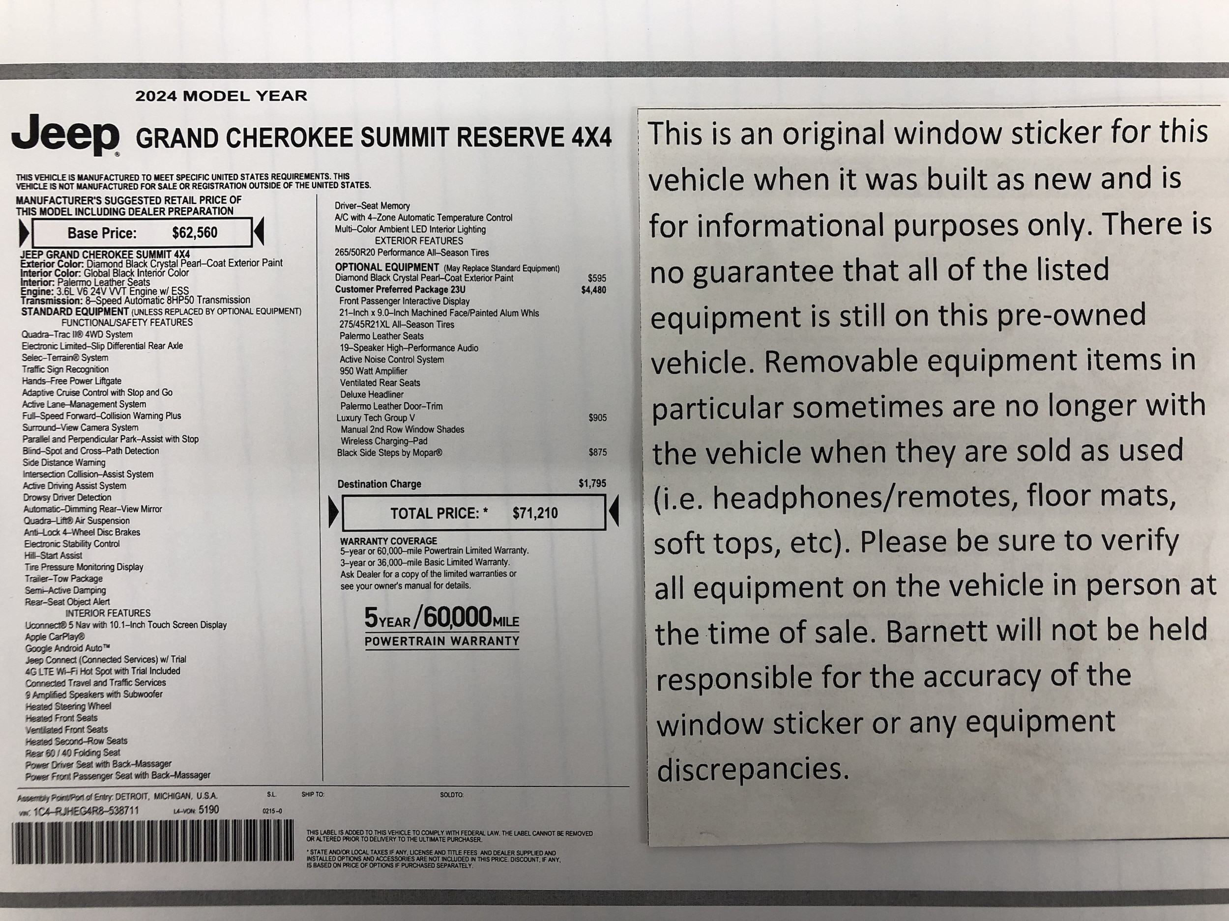 Certified 2024 Jeep Grand Cherokee Summit Reserve with VIN 1C4RJHEG4R8538711 for sale in White Bear Township, Minnesota