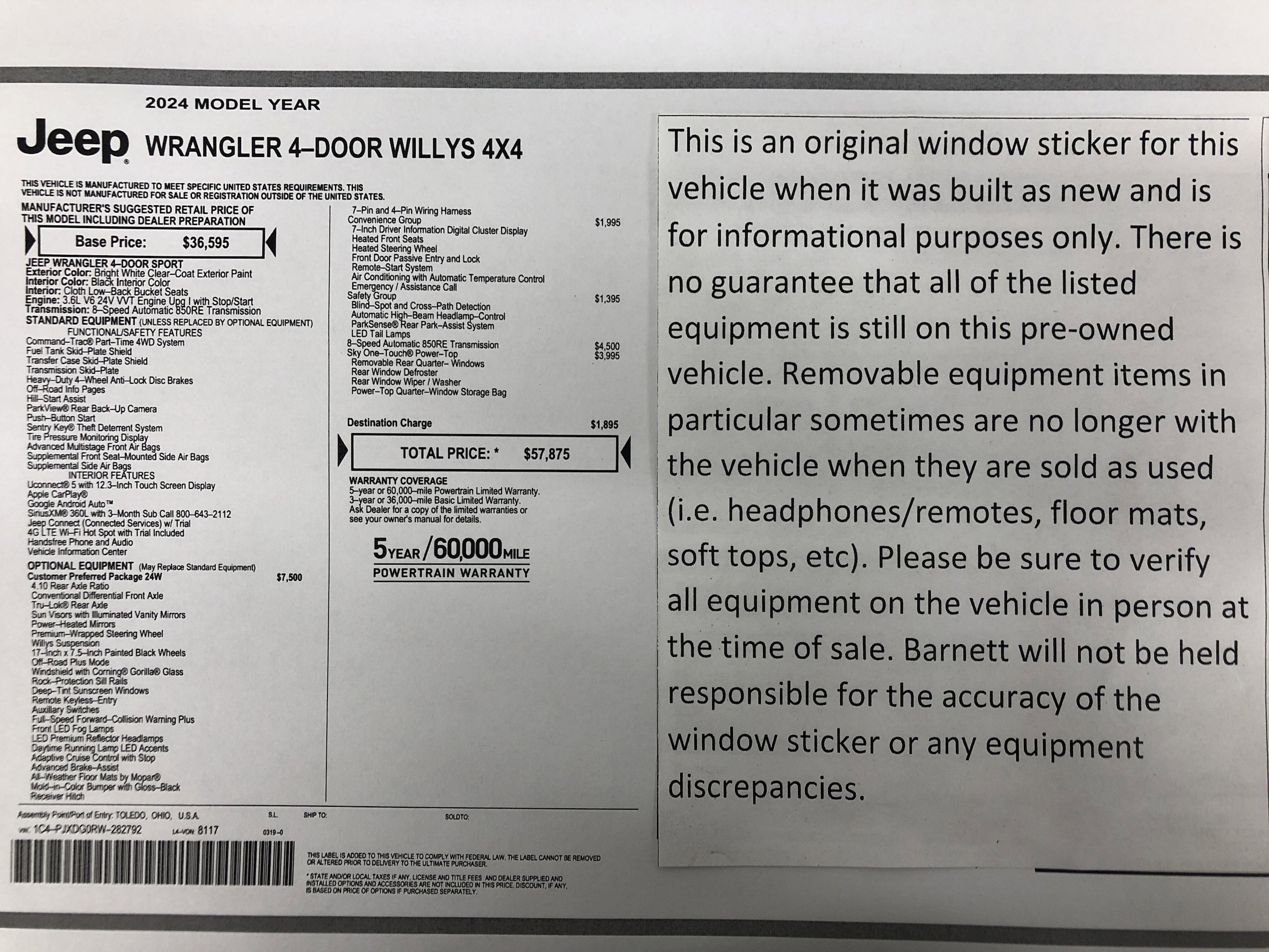 Used 2024 Jeep Wrangler 4-Door Willys with VIN 1C4PJXDG0RW282792 for sale in White Bear Lake, Minnesota