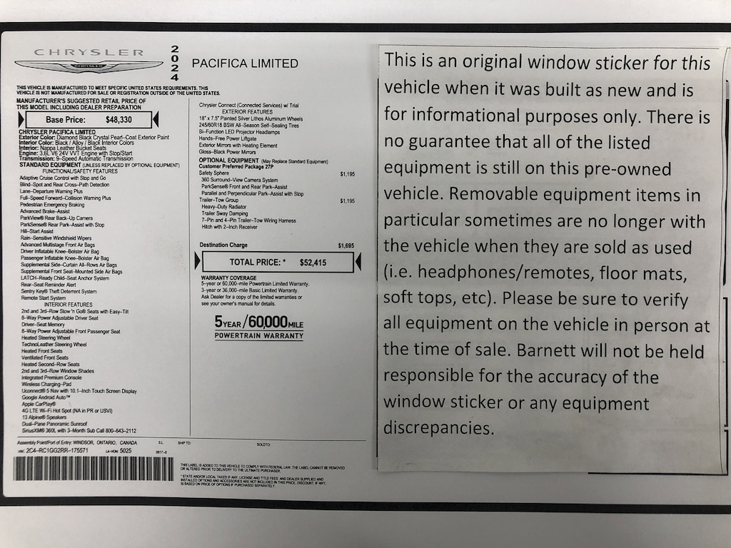 Certified 2024 Chrysler Pacifica Limited Van Passenger Van