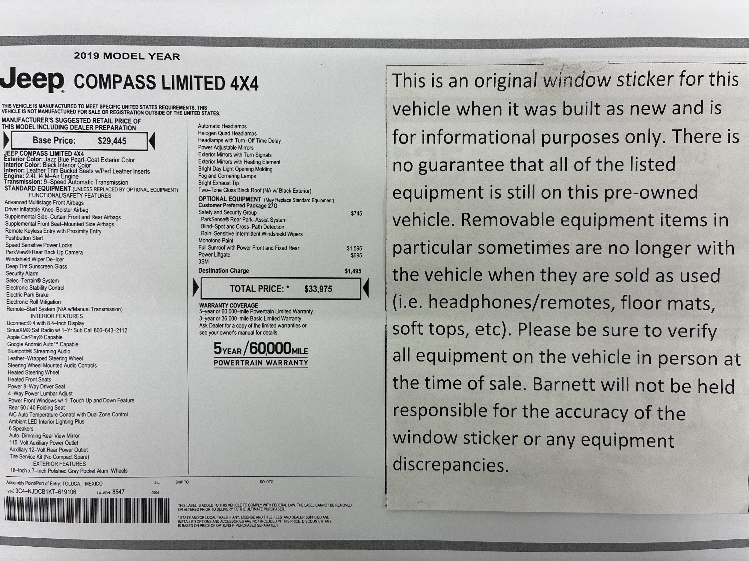 Used 2019 Jeep Compass Limited with VIN 3C4NJDCB1KT619106 for sale in White Bear Lake, Minnesota