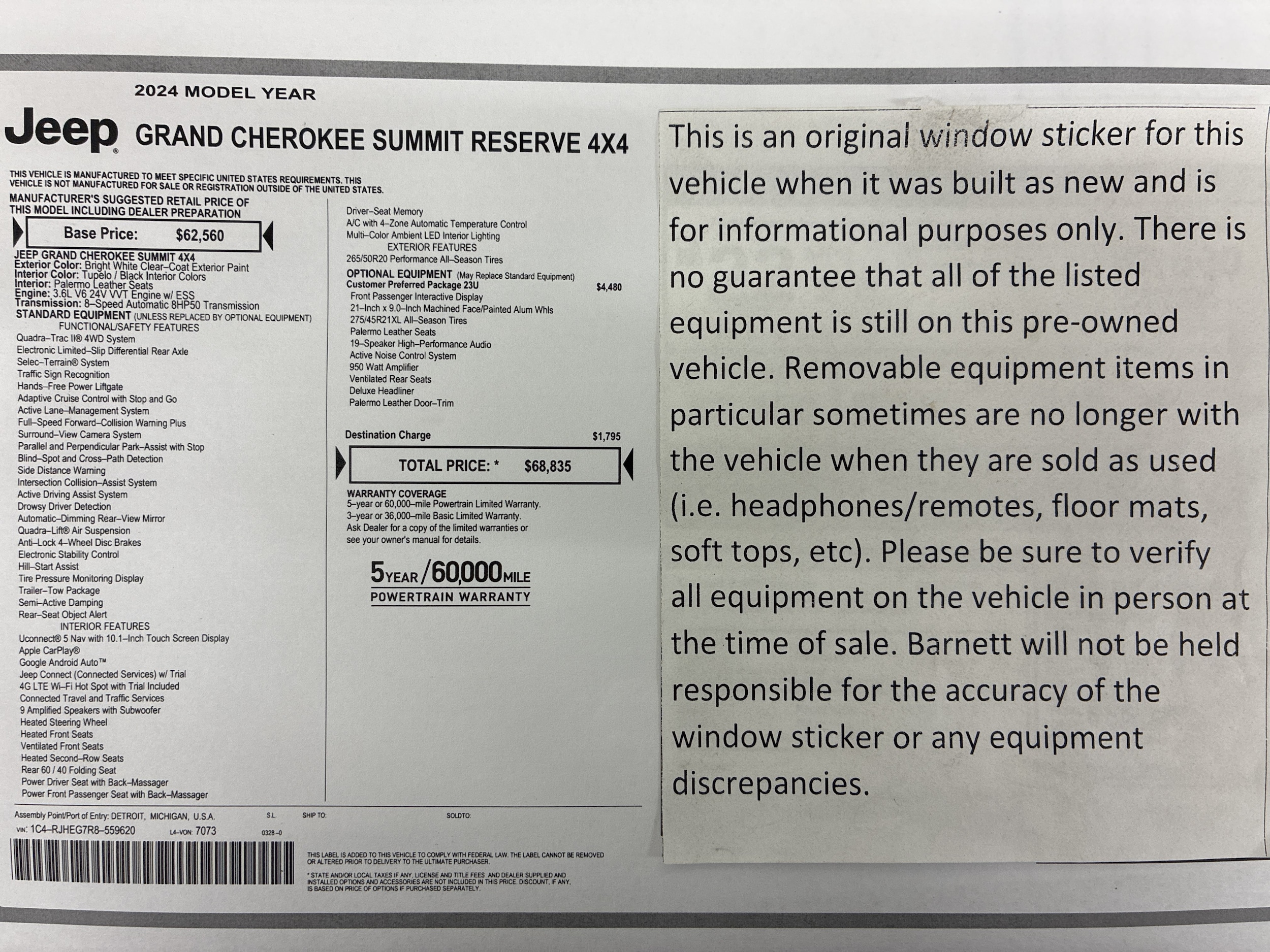 Used 2024 Jeep Grand Cherokee Summit Reserve with VIN 1C4RJHEG7R8559620 for sale in Saint Paul, Minnesota