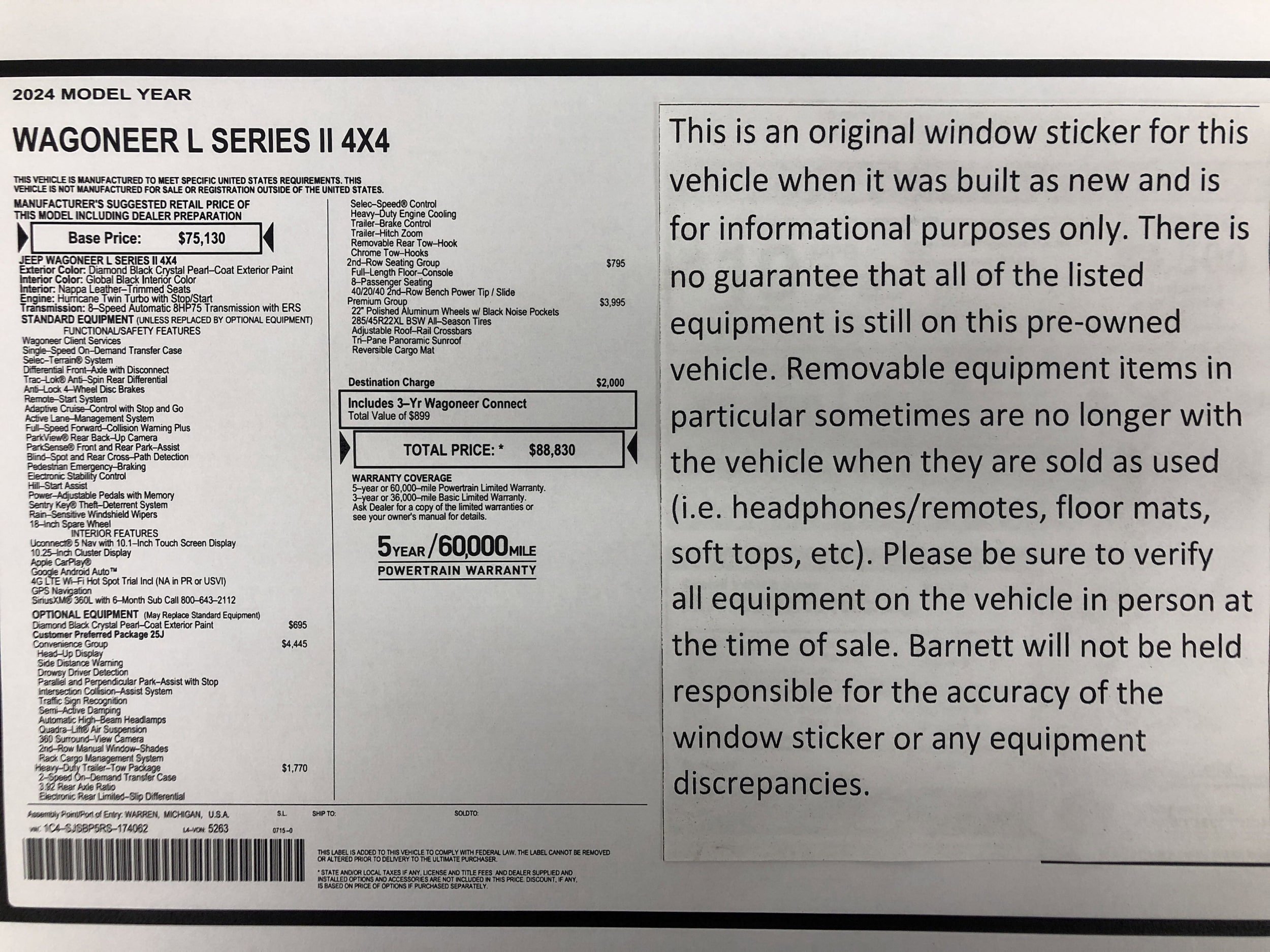 Used 2024 Jeep Wagoneer L Series II with VIN 1C4SJSBP5RS174062 for sale in White Bear Lake, Minnesota