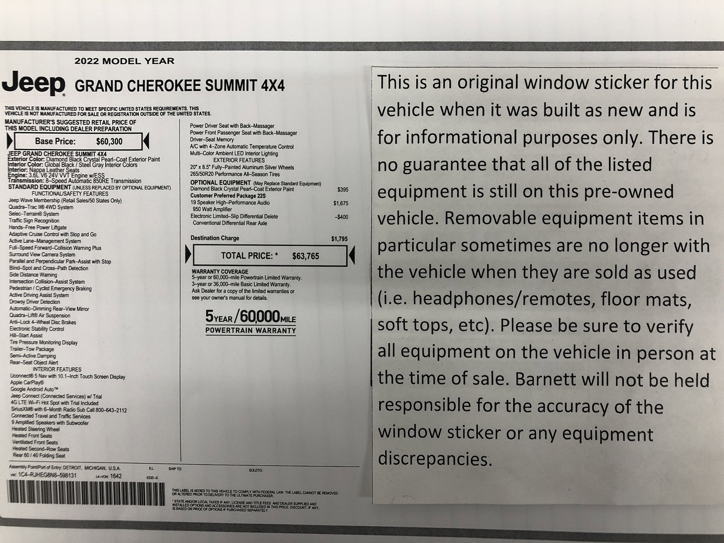 Used 2022 Jeep Grand Cherokee Summit with VIN 1C4RJHEG8N8598131 for sale in White Bear Lake, Minnesota