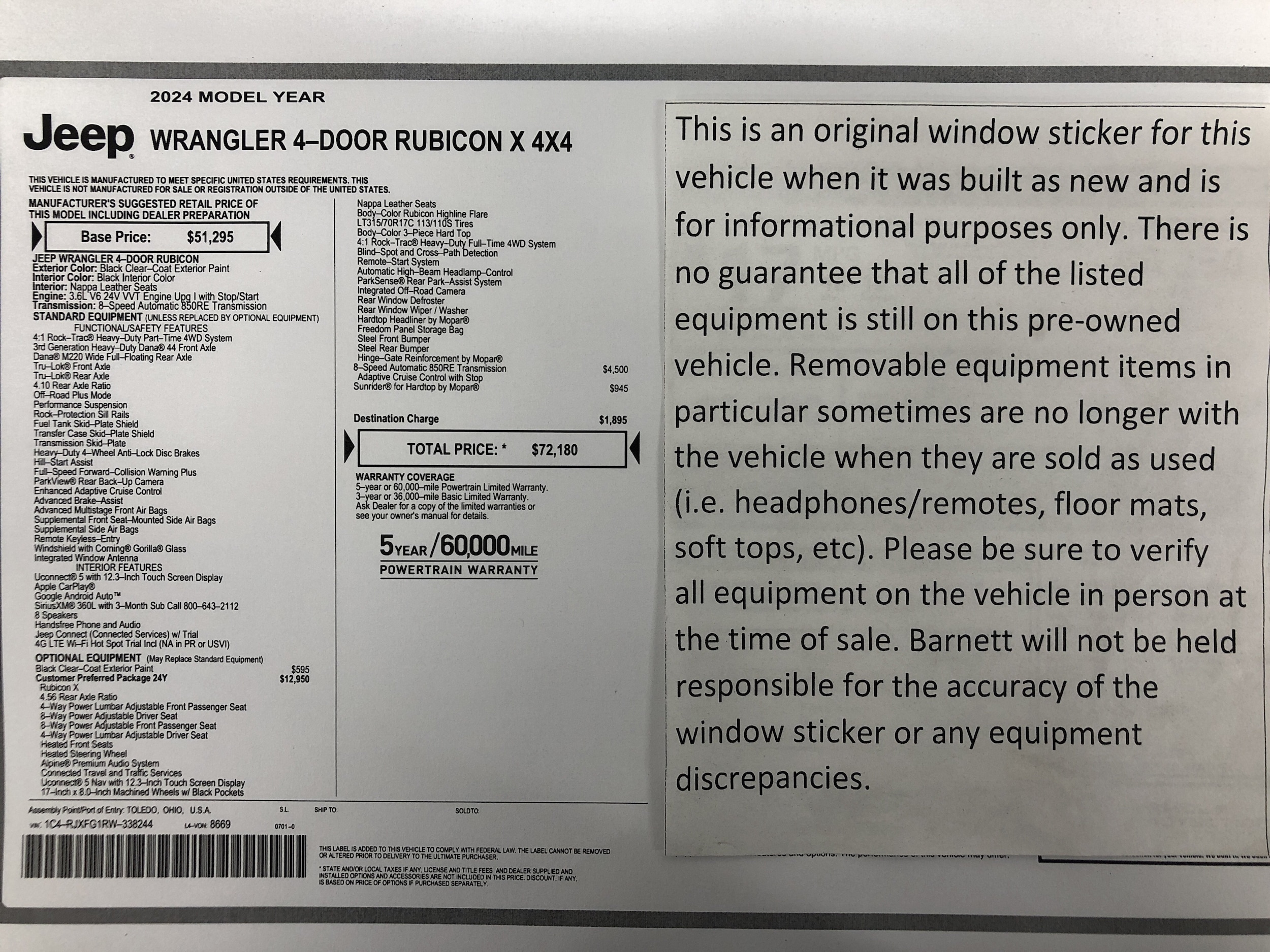 Certified 2024 Jeep Wrangler 4-Door Rubicon X with VIN 1C4RJXFG1RW338244 for sale in White Bear Township, Minnesota