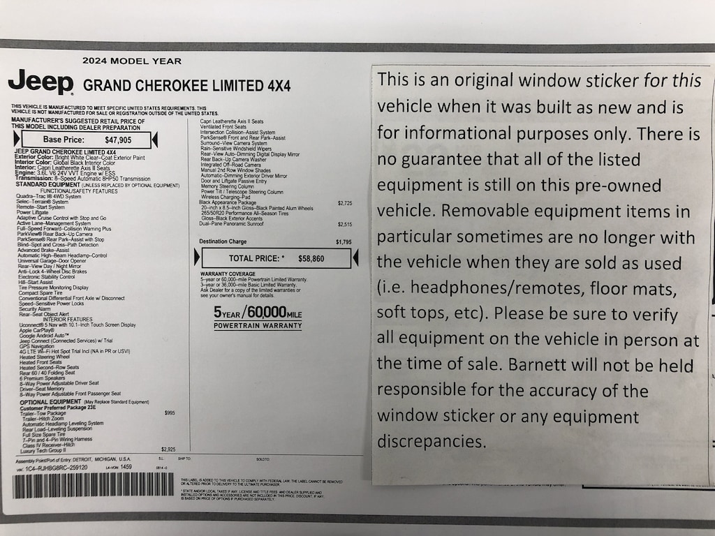 Certified 2024 Jeep Grand Cherokee Limited Luxury ll Black Apperance SUV