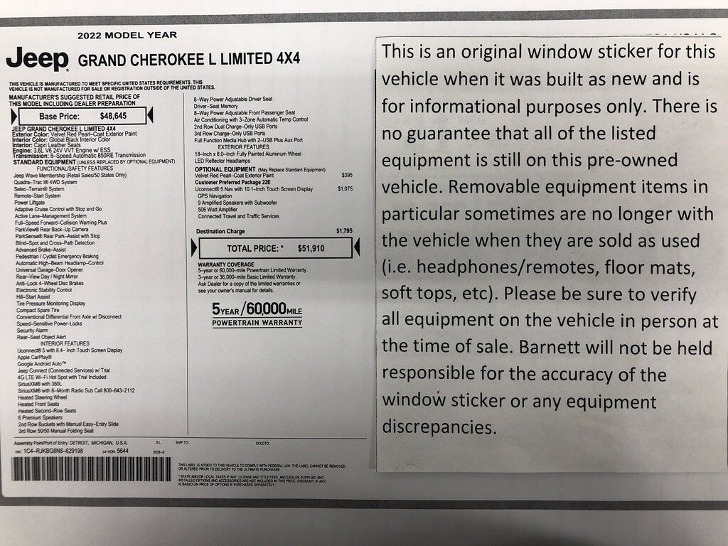Used 2022 Jeep New Grand Cherokee Limited SUV