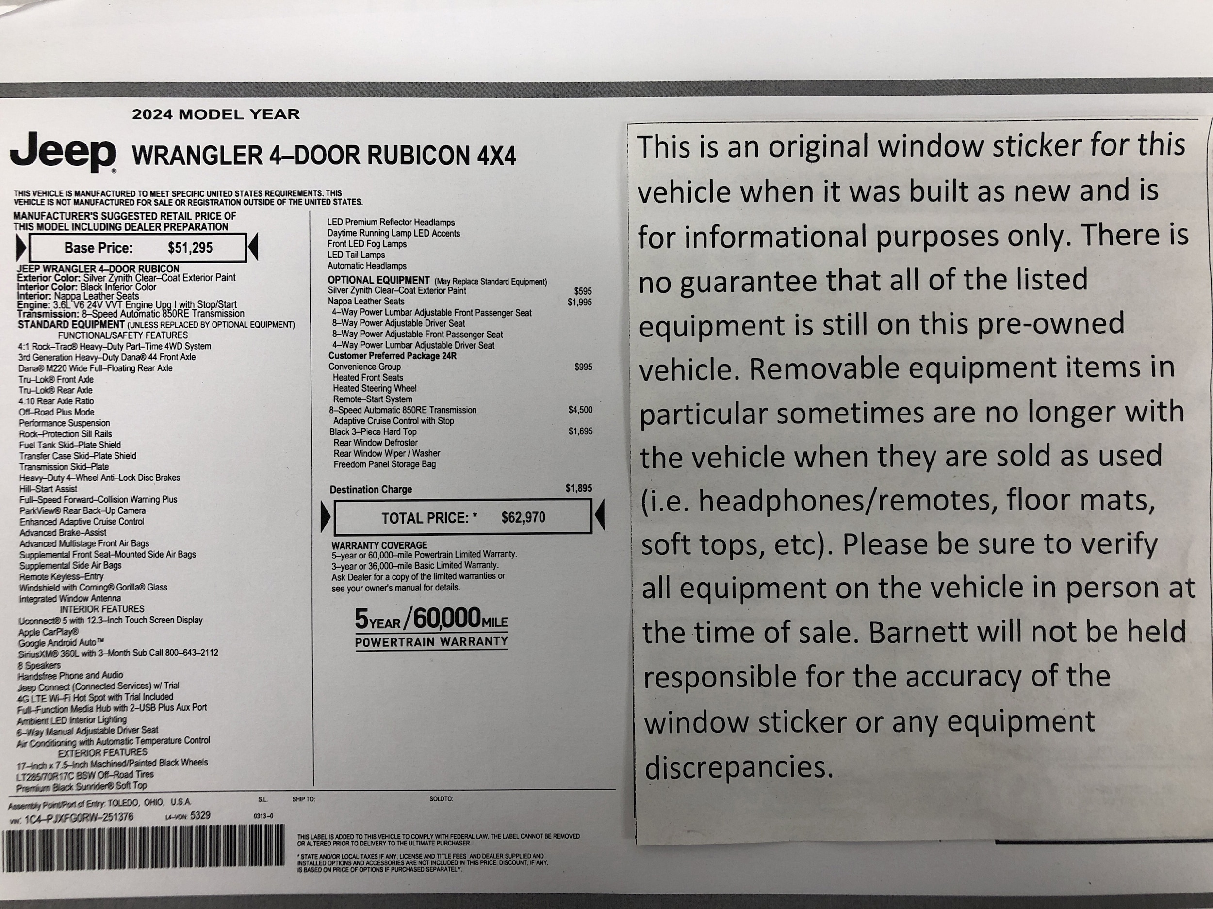 Used 2024 Jeep Wrangler 4-Door Rubicon with VIN 1C4PJXFG0RW251376 for sale in White Bear Lake, Minnesota