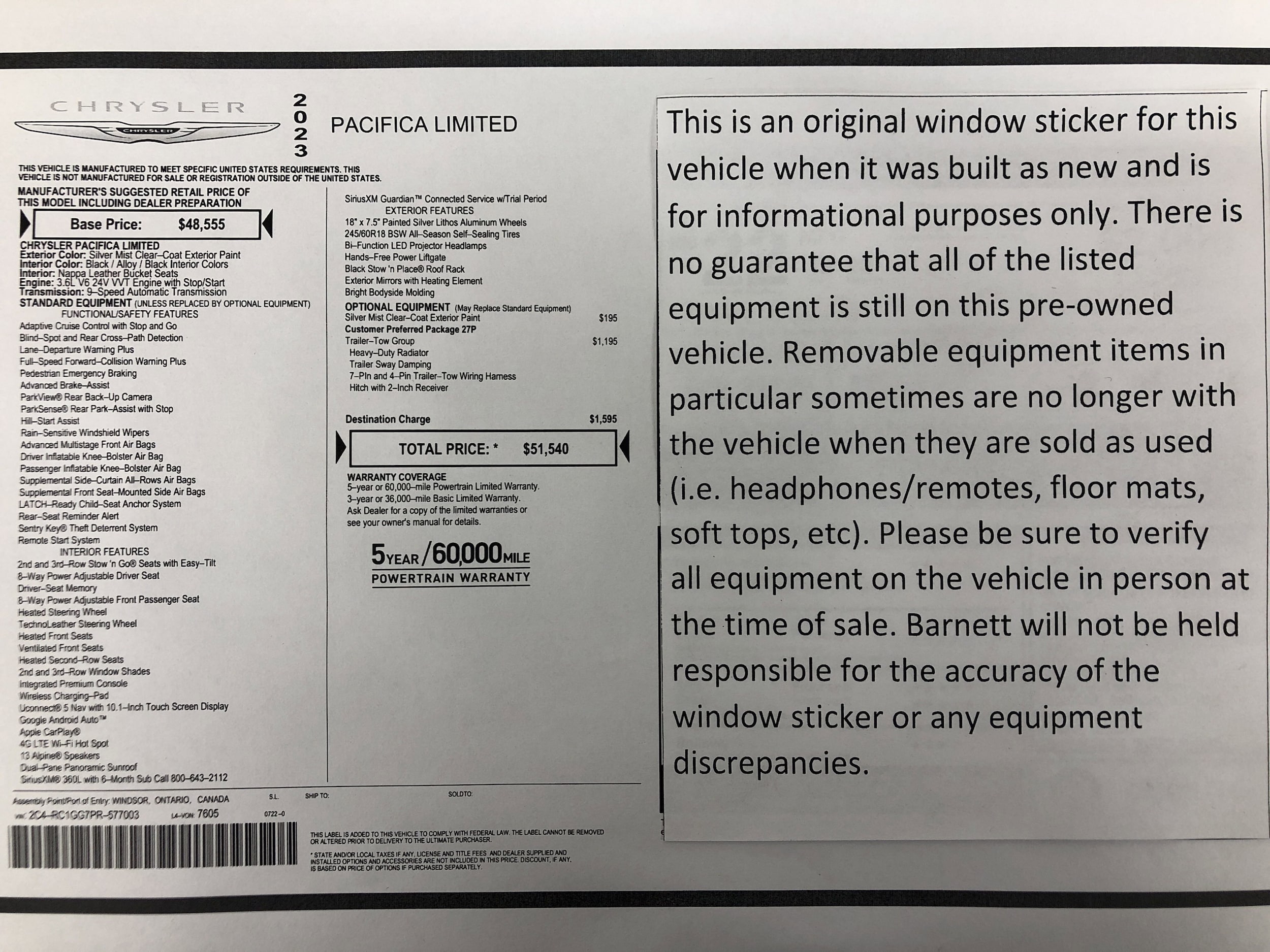 Used 2023 Chrysler Pacifica Limited with VIN 2C4RC1GG7PR577003 for sale in White Bear Lake, Minnesota