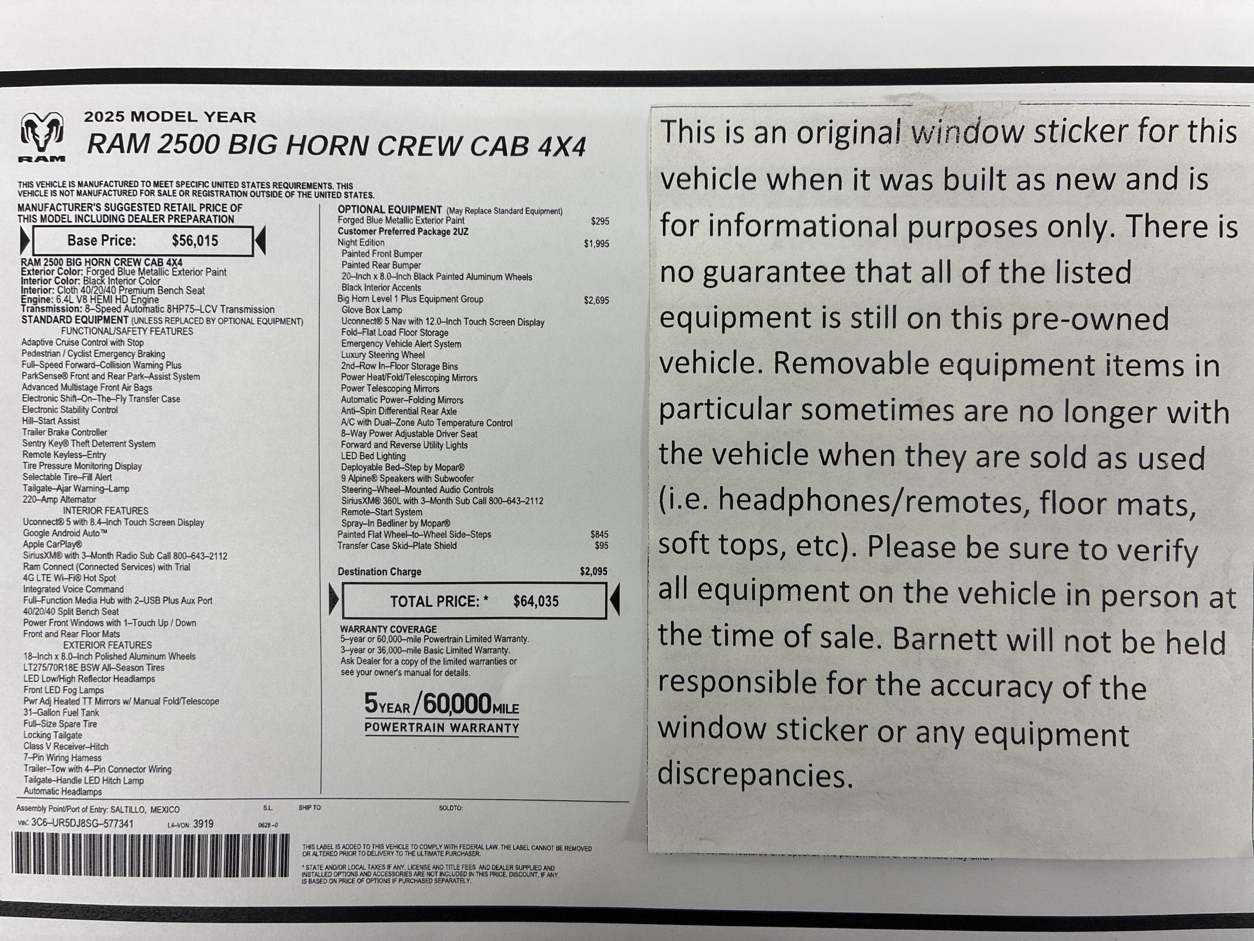 Used 2025 RAM Ram 2500 Pickup Big Horn with VIN 3C6UR5DJ8SG577341 for sale in Saint Paul, Minnesota